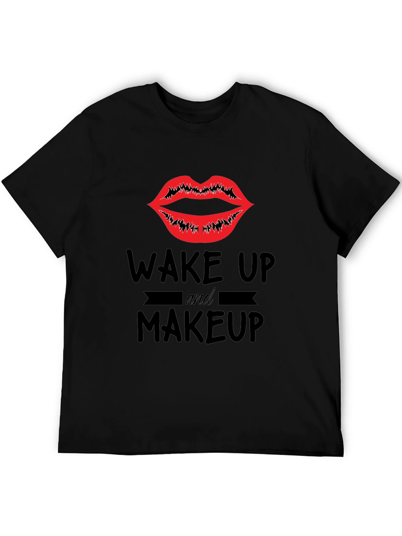 Black Wake Up & Makeup Graphic Tee - Unisex Black T-Shirt view 5