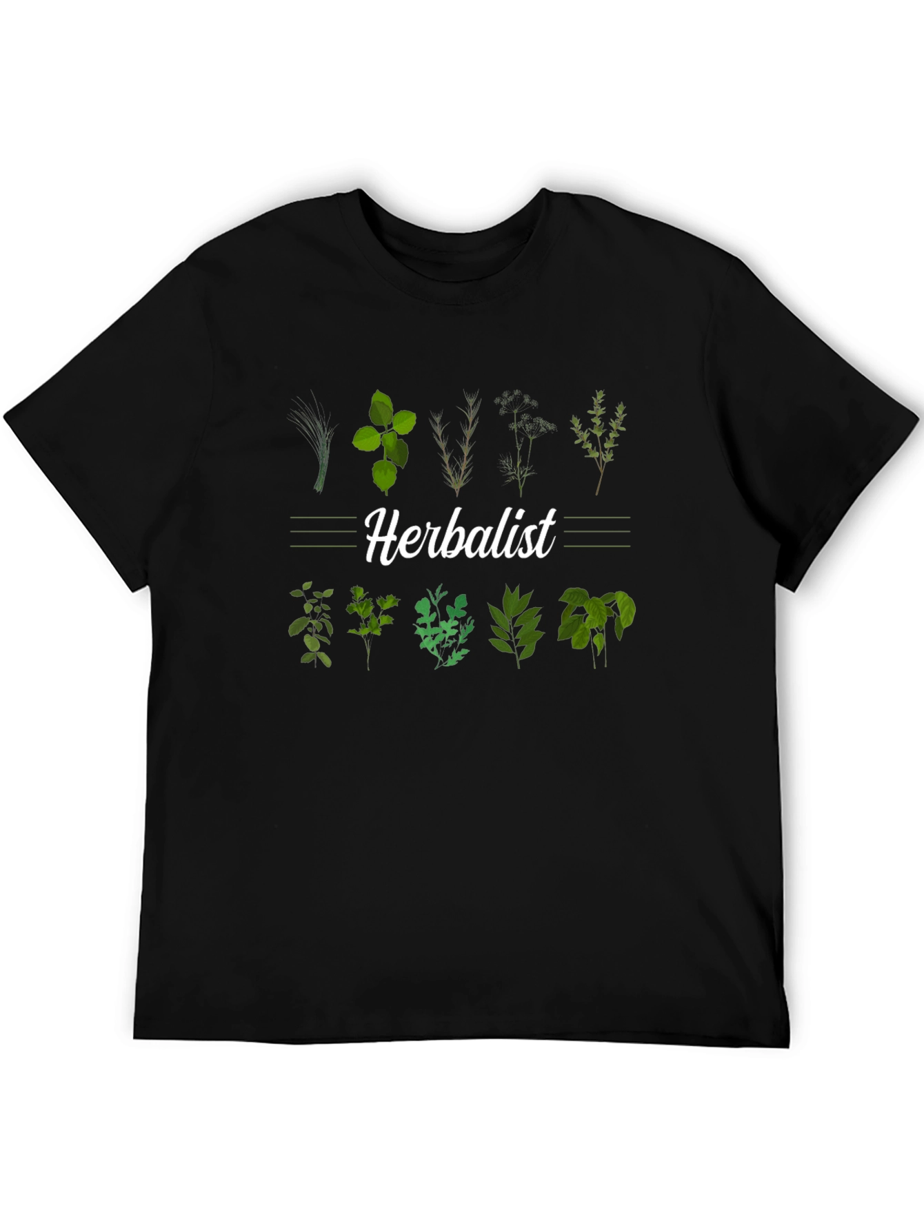Black Herbalist T-Shirt: Botanical Plant Design view 5