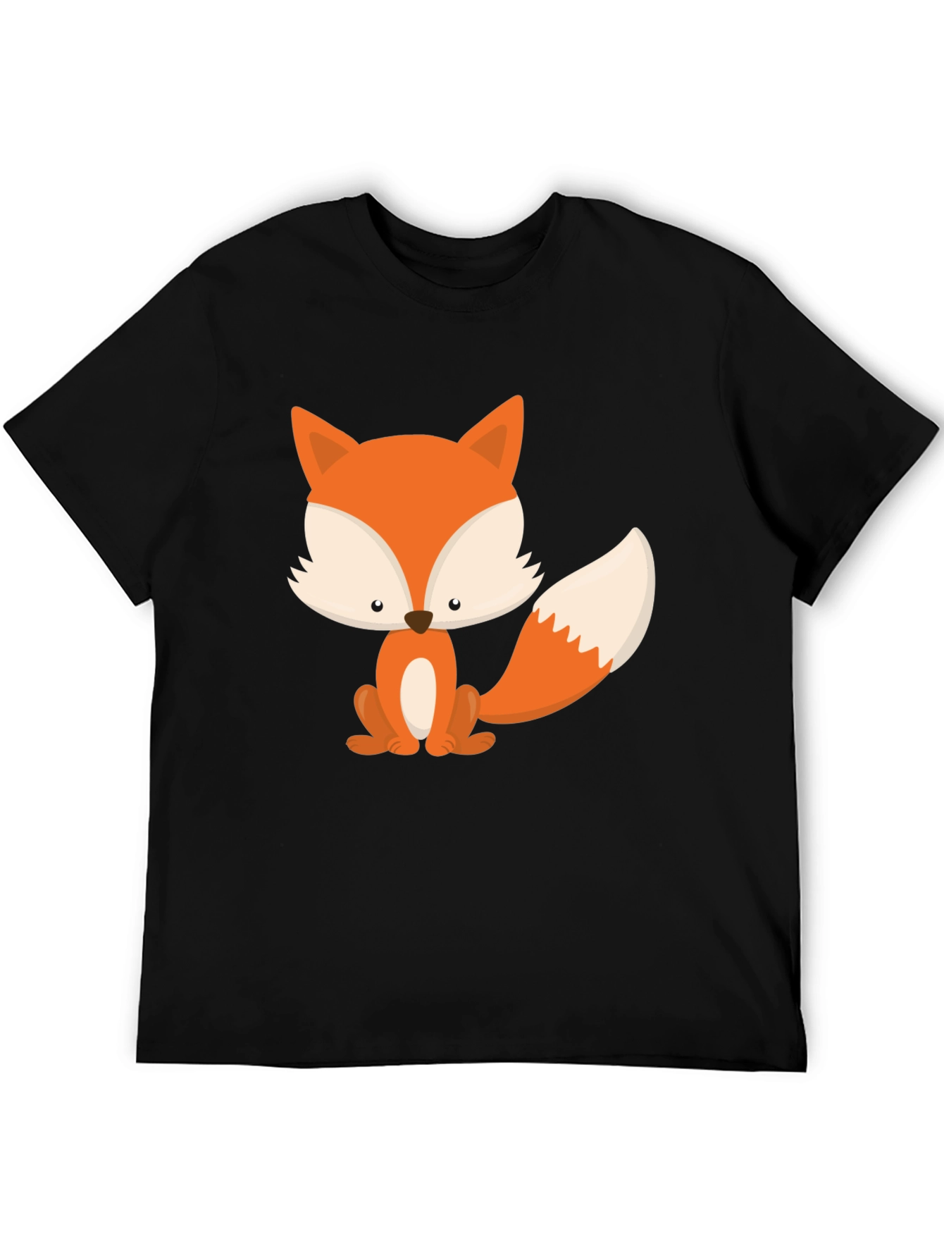Black Cute Fox Graphic Tee - Black Cotton Blend view 5