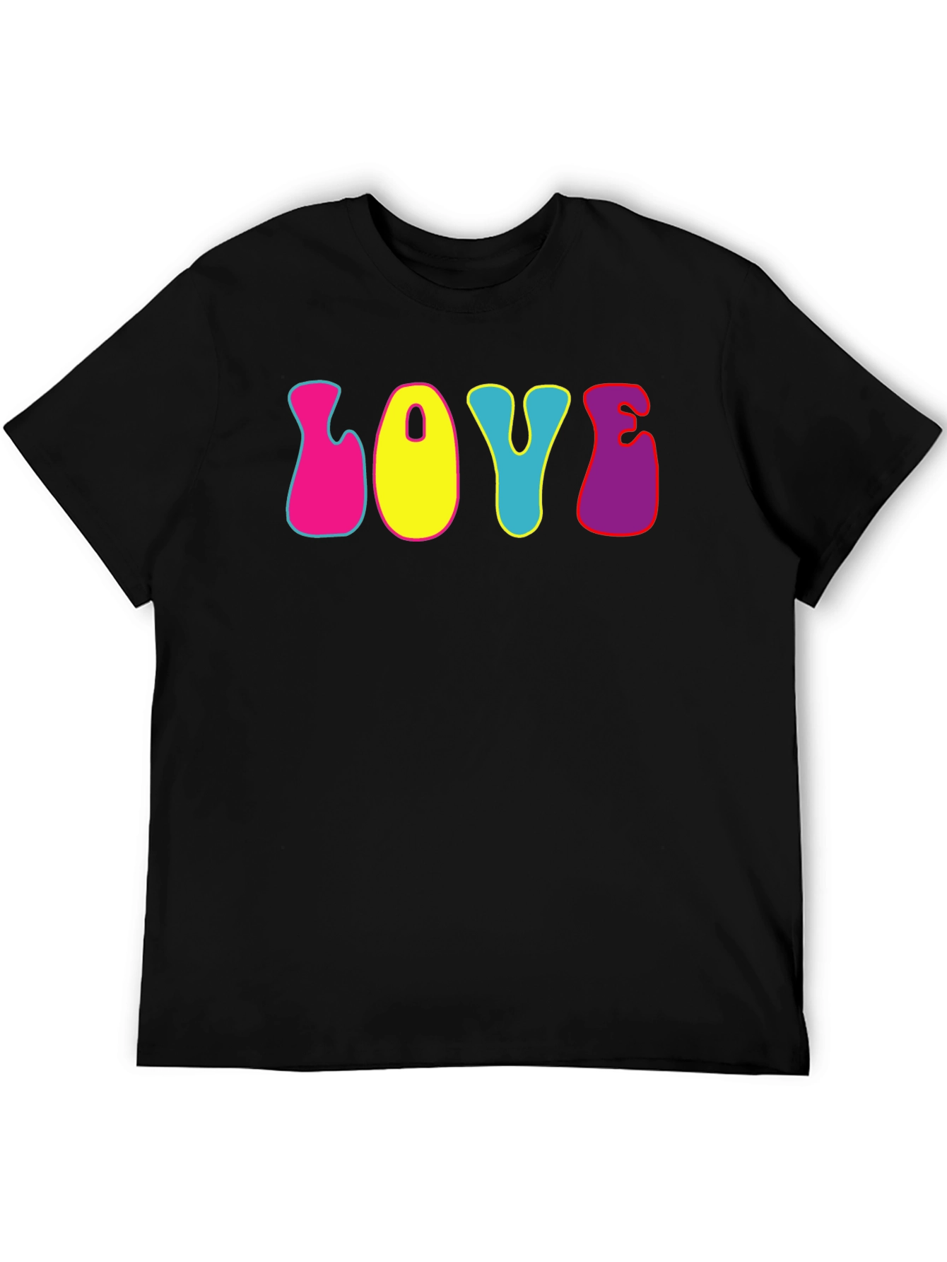 Black Retro "Love" Graphic Tee - Black Cotton T-Shirt view 5