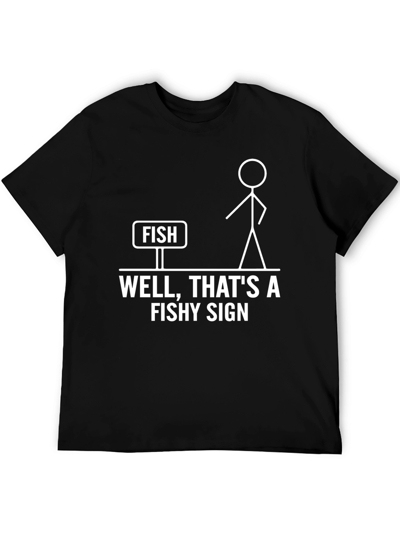 Black Funny "Fishy Sign" Graphic Tee - Black Cotton T-Shirt view 5