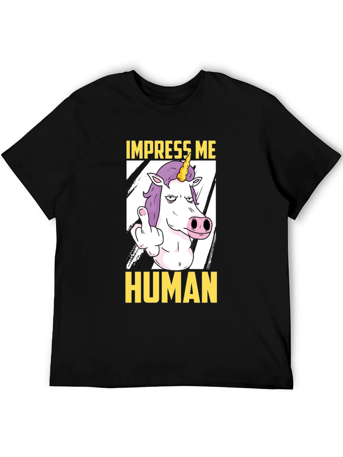 Black Impress Me Human Unicorn Graphic Tee - Funny T-Shirt view 5