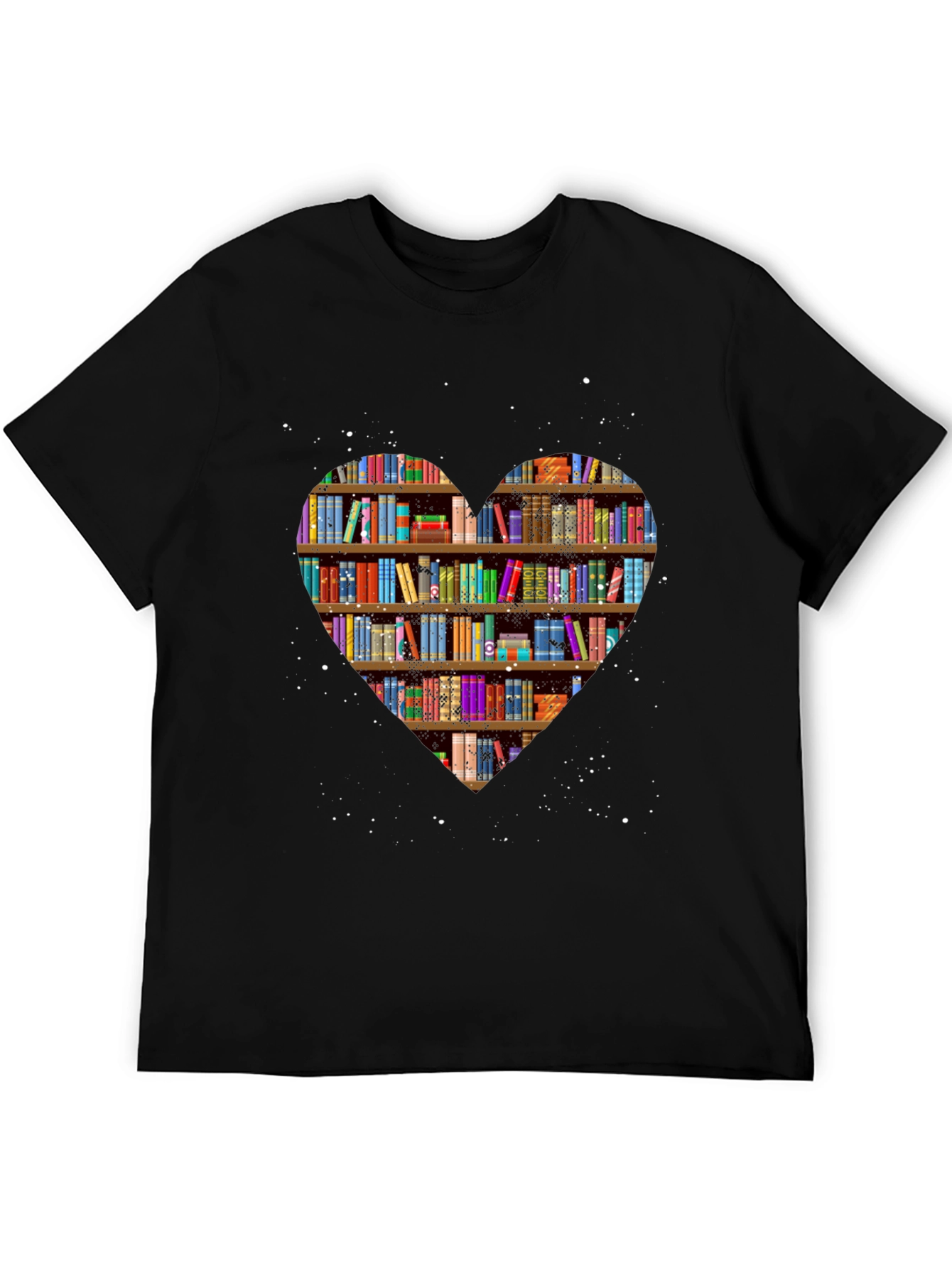 Black Book Lover Heart Bookshelf T-Shirt - Black view 5
