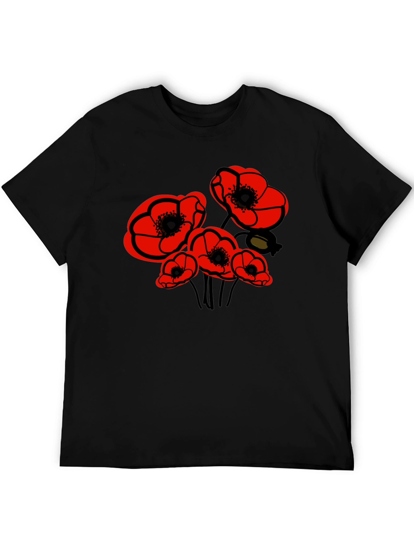Black Floral Poppy Graphic Tee - Black view 5