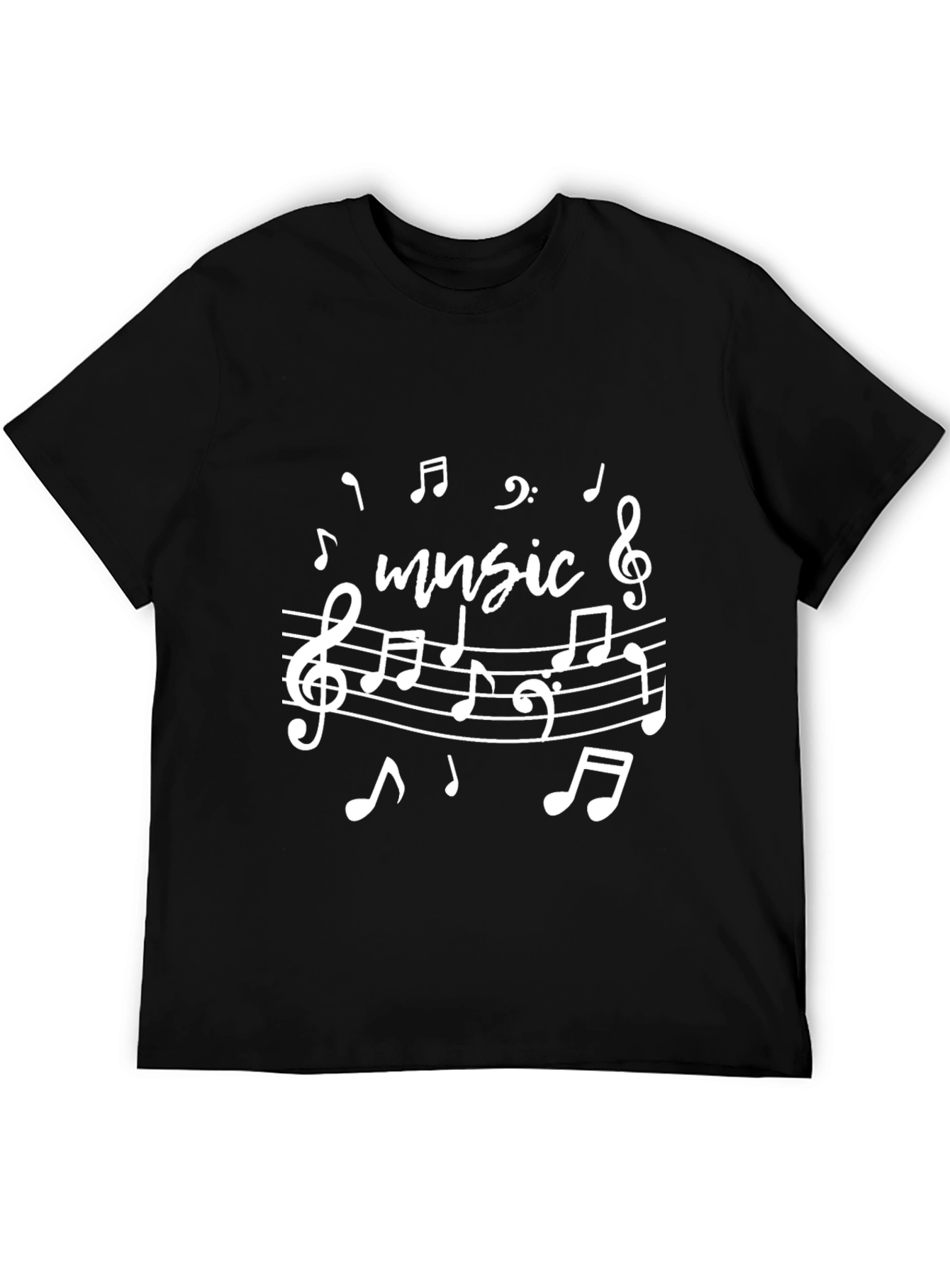 Black Music Notes Graphic Print Crew Neck T-Shirt view 5