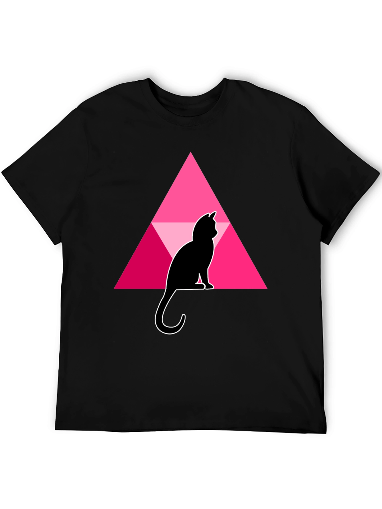 Black Cat and Triangle Graphic Black T-Shirt view 5