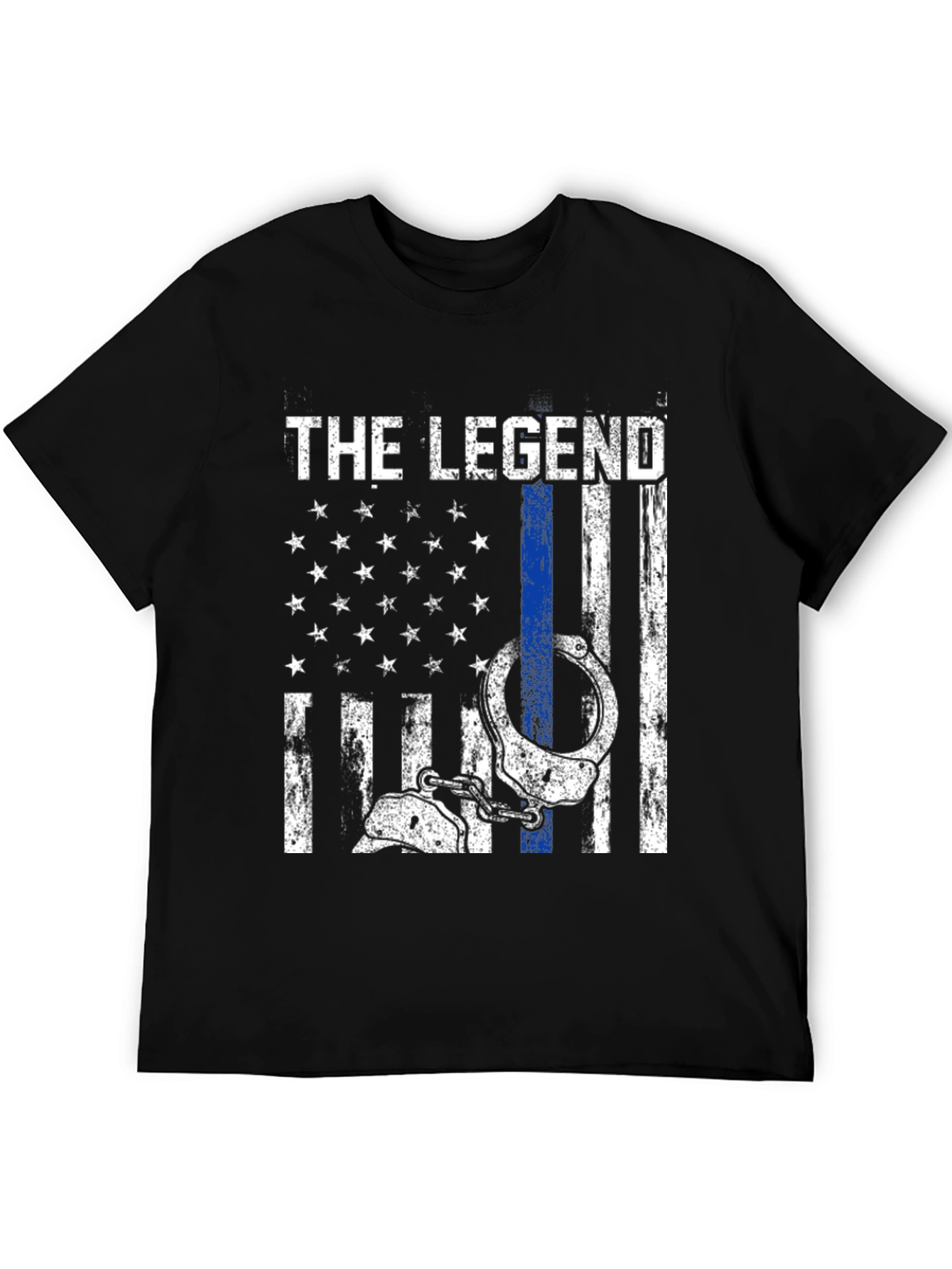 Black The Legend Police Flag T-Shirt view 5