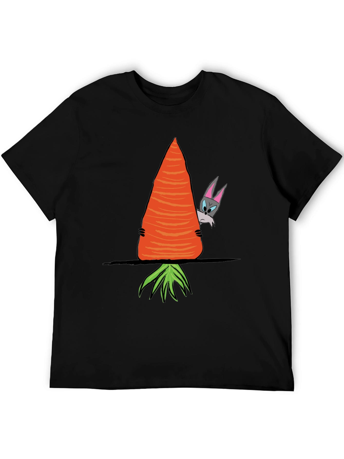 Black Funny Rabbit Peek-a-Boo Carrot Graphic Tee view 5