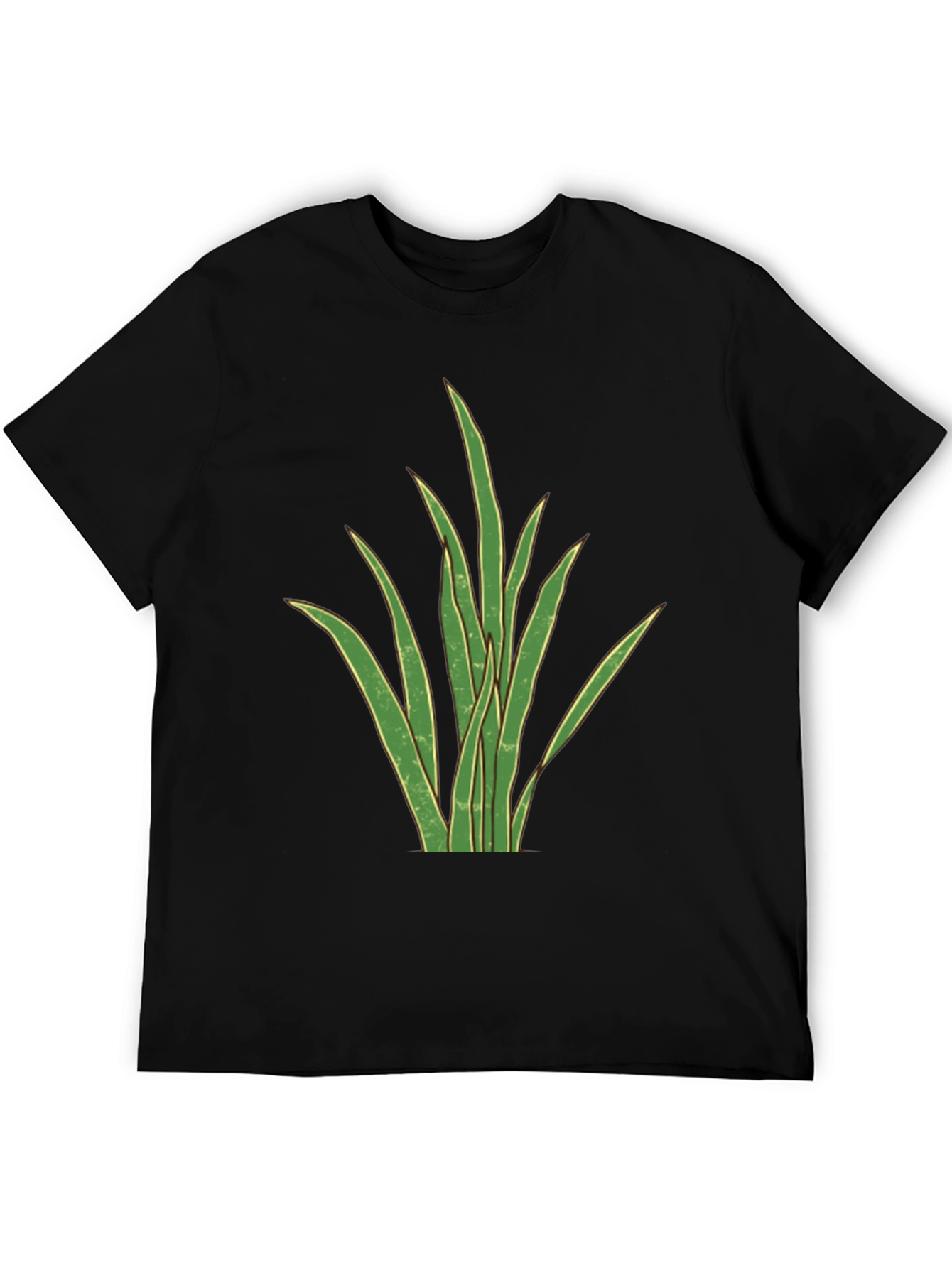 Black Men's Black T-Shirt with Graphic Plant Design view 5