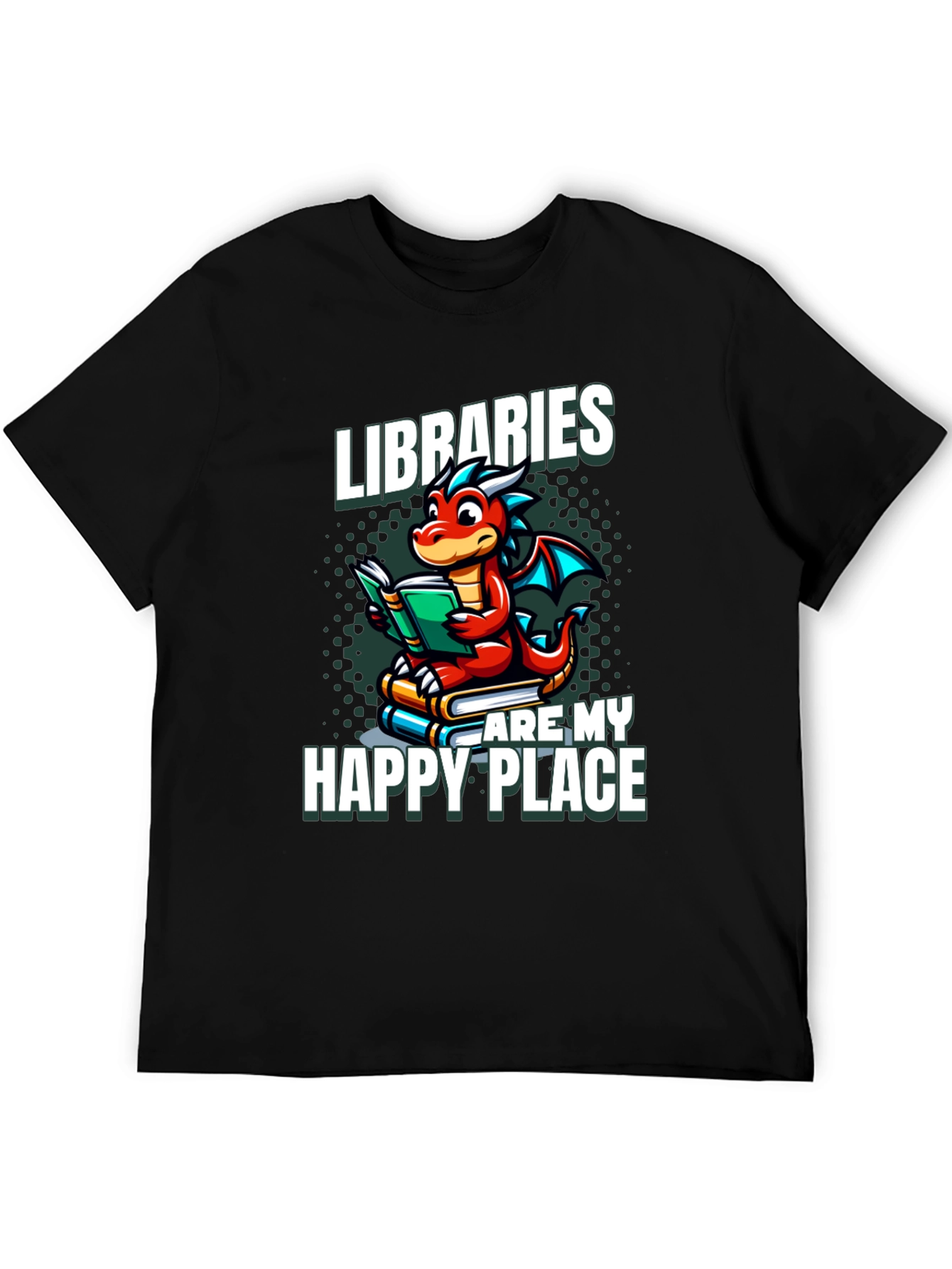 Black Libraries Are My Happy Place Dragon Reading Book T-Shirt view 5