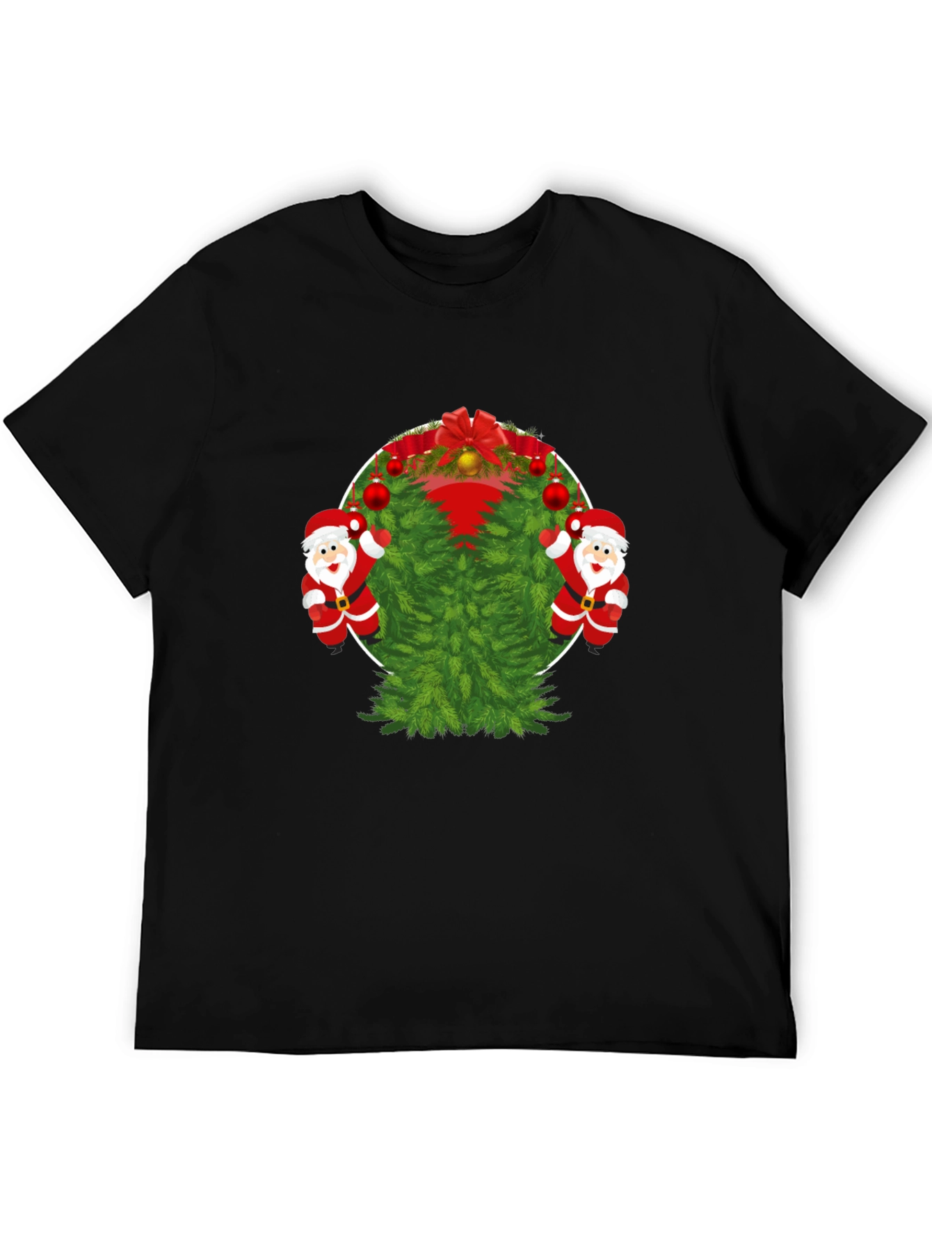 Black Festive Christmas Tree & Santa T-Shirt view 5