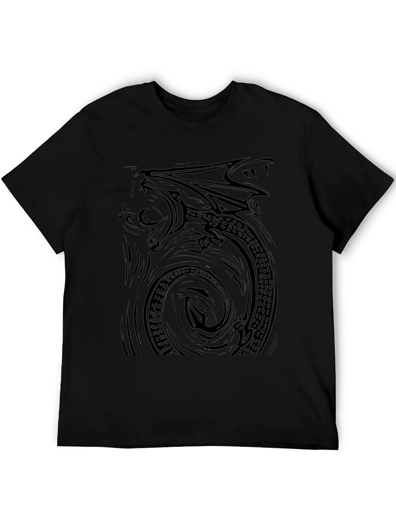 Black Men's Black Dragon Graphic T-Shirt view 5