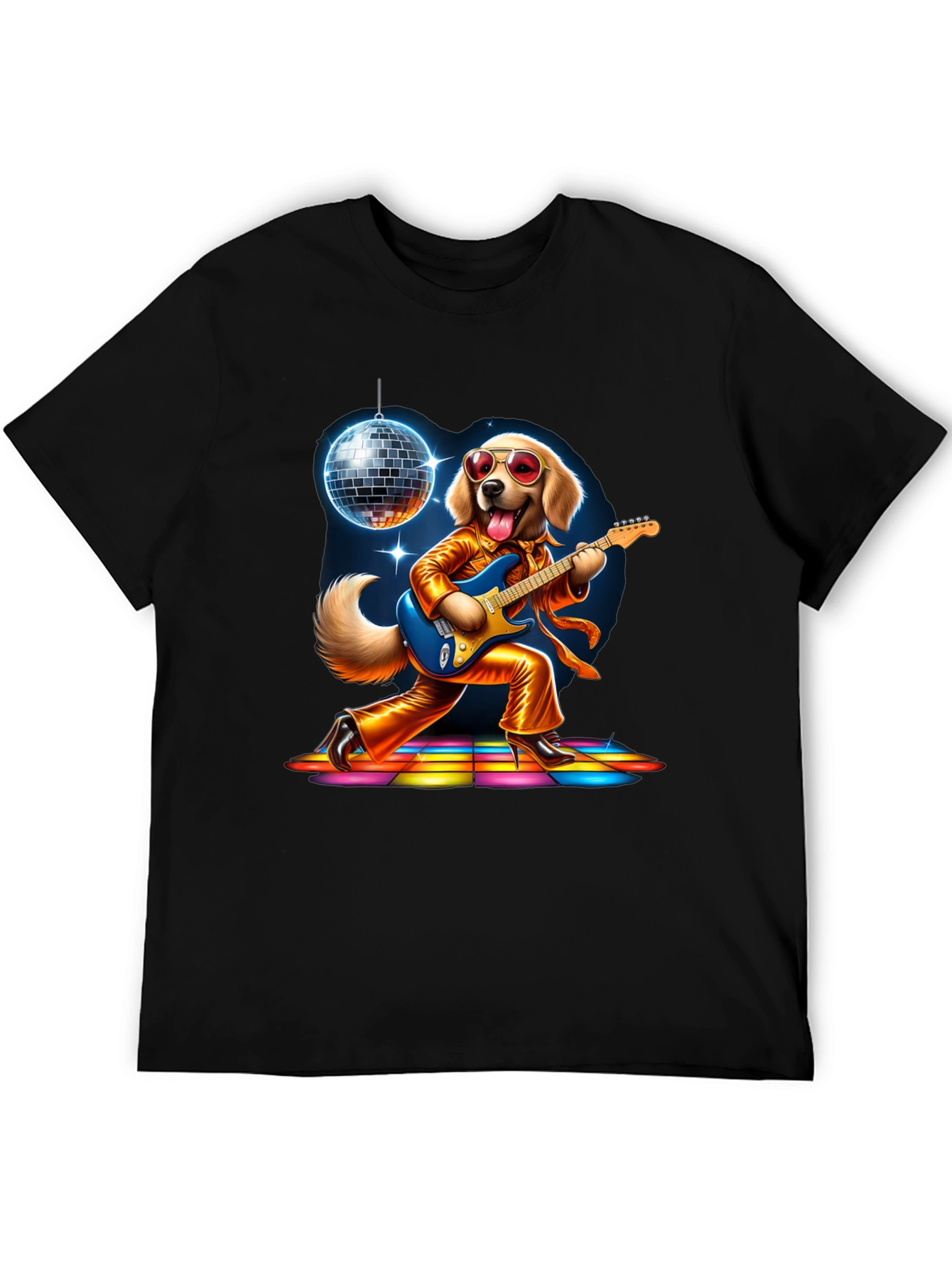 Black Retro Disco Dog T-Shirt view 5