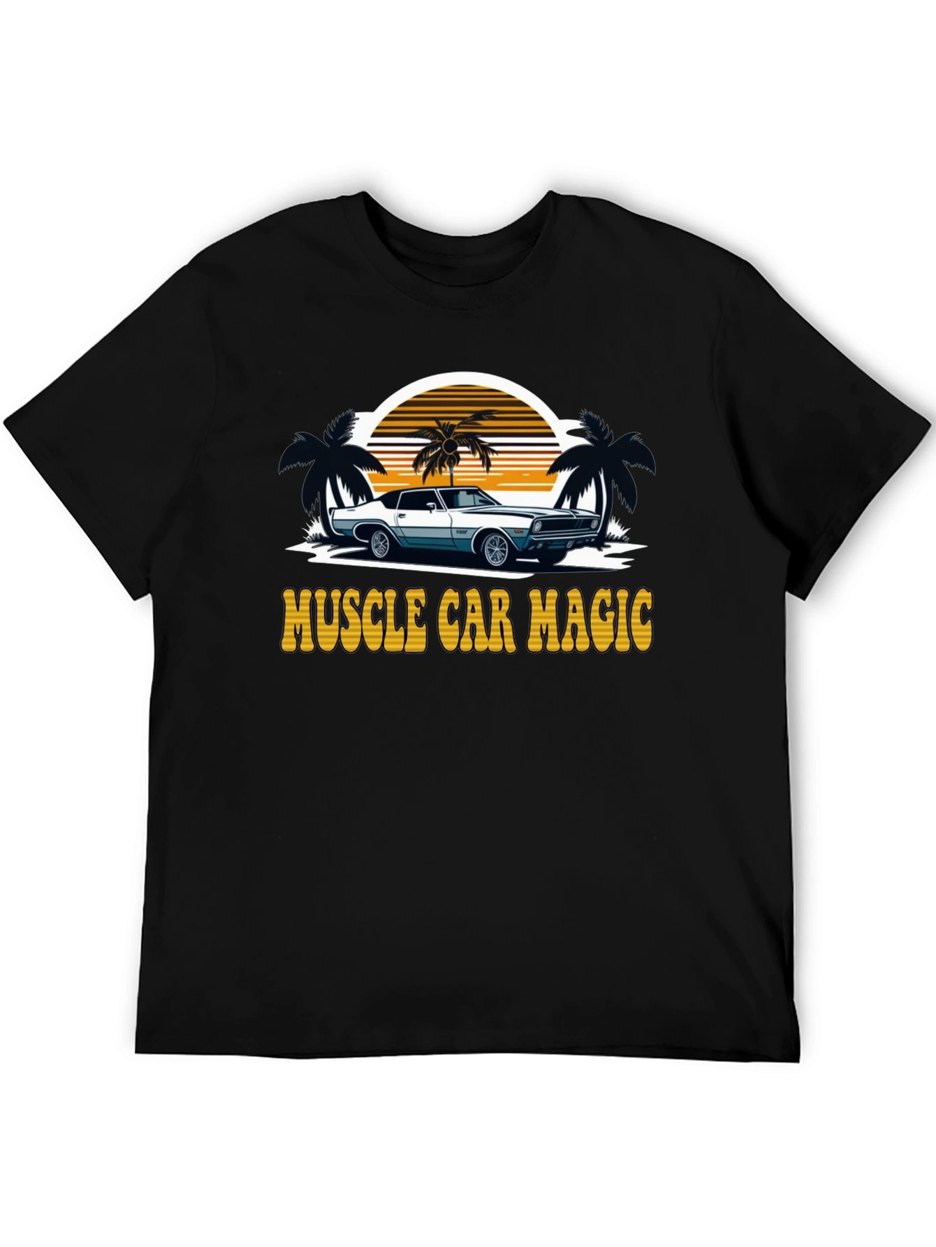Black Muscle Car Magic Tee - Vintage Sunset Design view 5