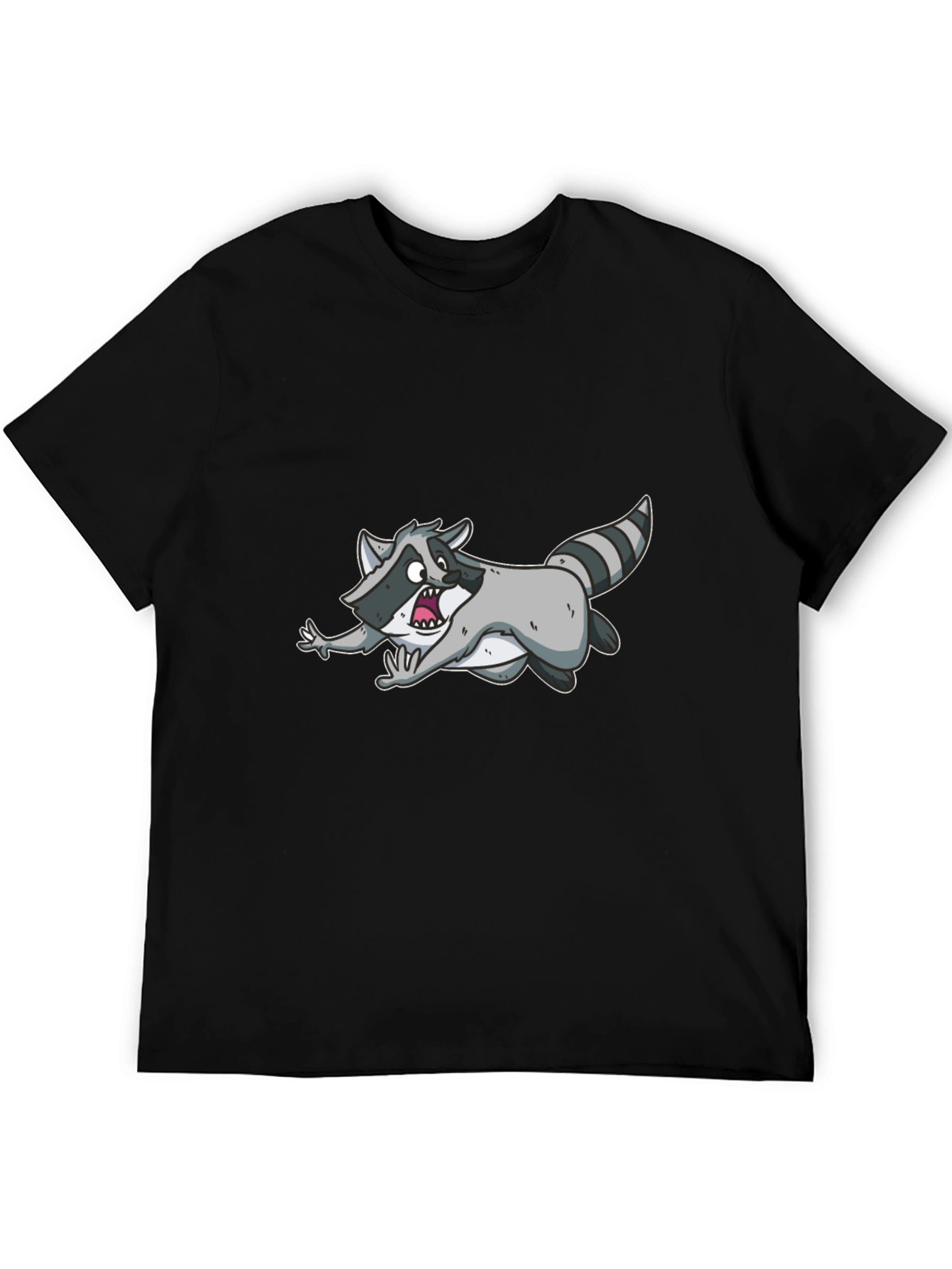 Black Funny Raccoon Cartoon Graphic Black T-Shirt view 5