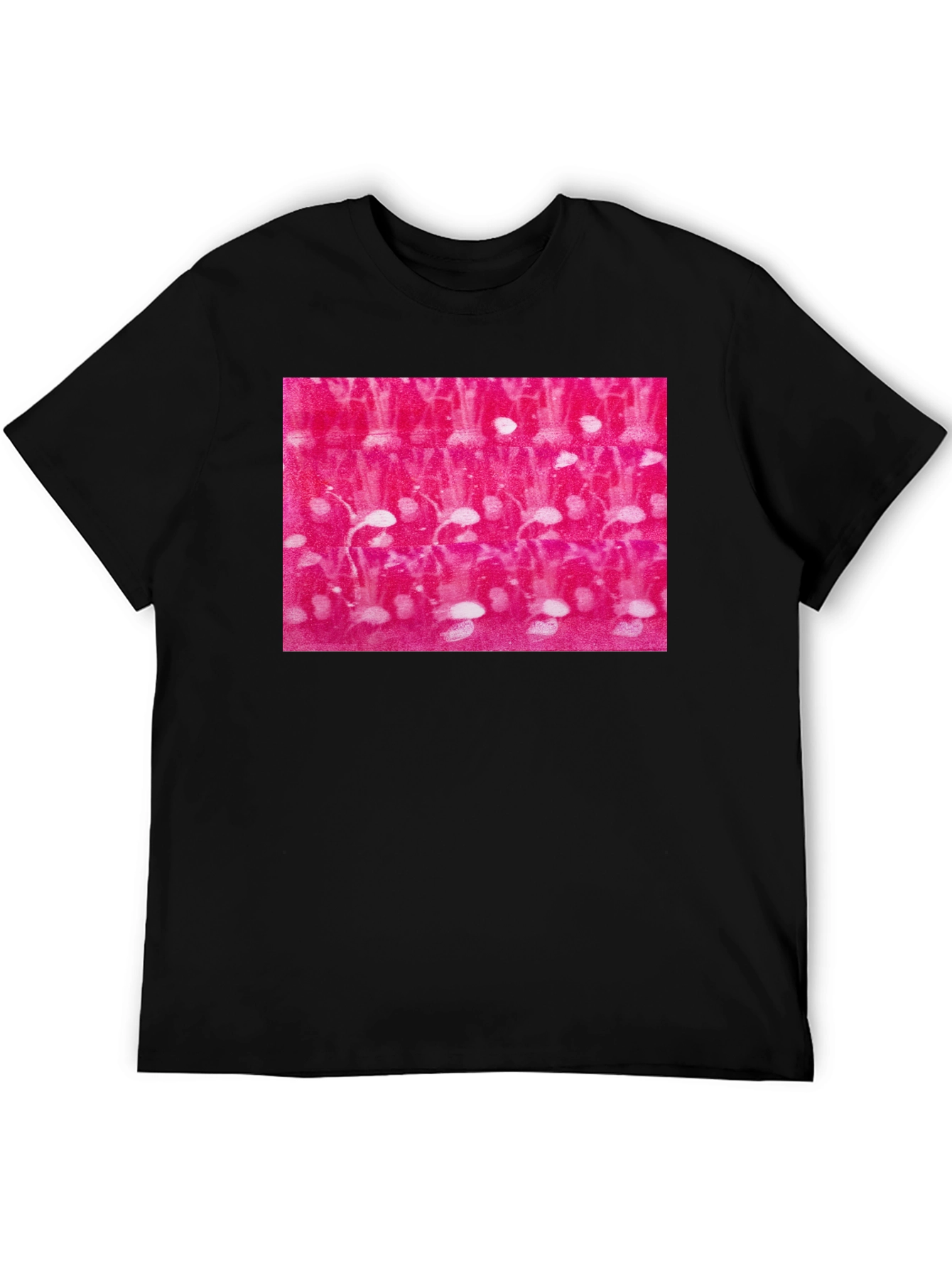 Black Abstract Pink and White Pattern Black T-Shirt view 5