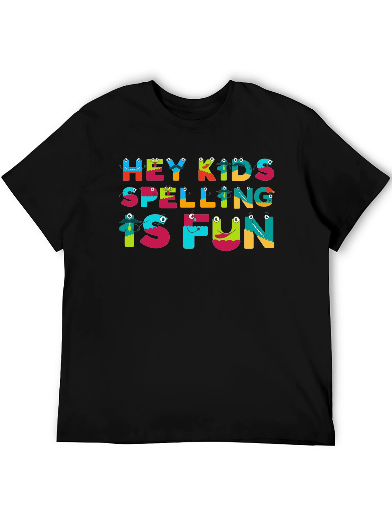 Black Hey Kids Spelling is Fun Black T-Shirt view 5