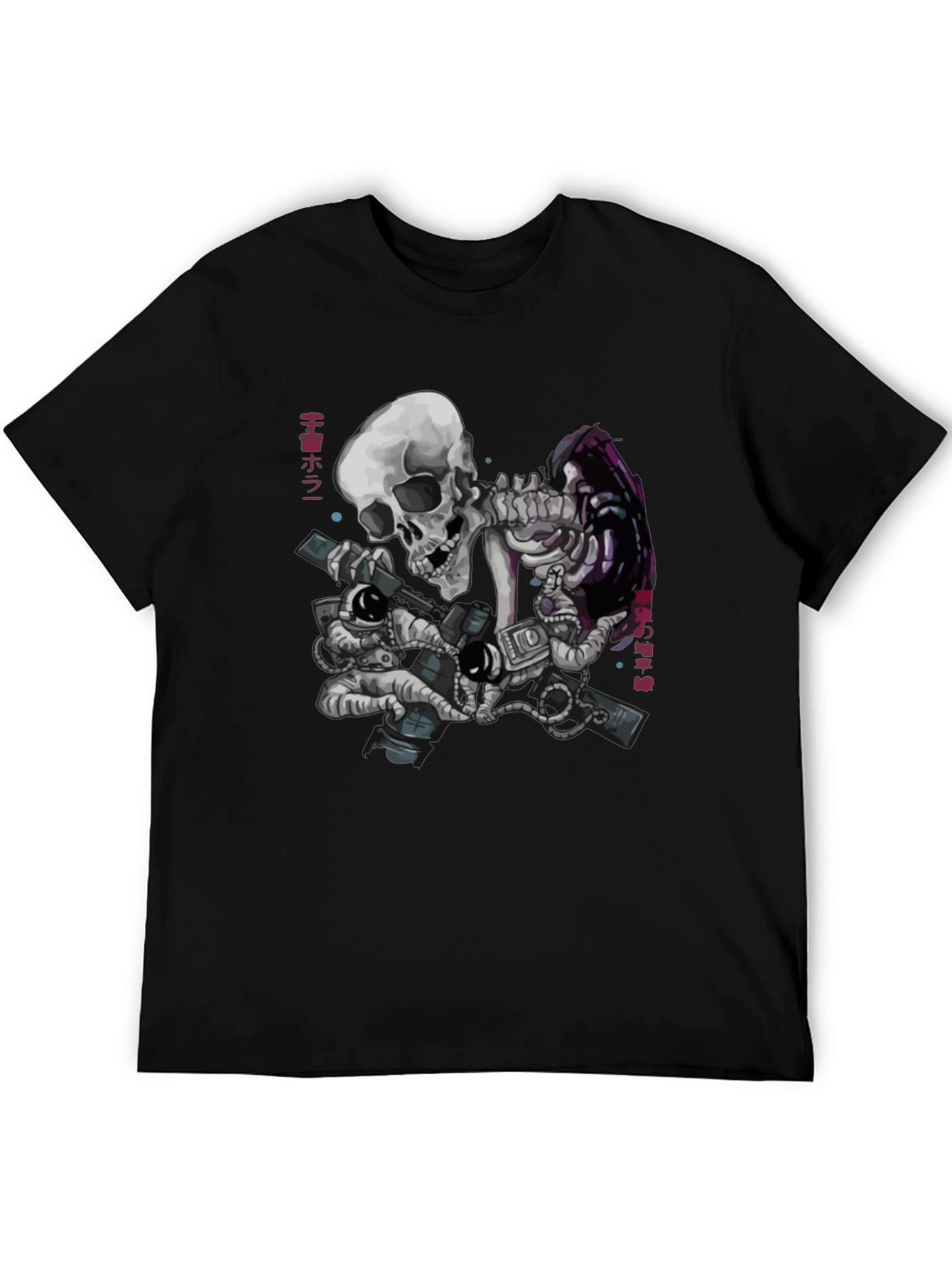 Black Skull Astronaut Black T-Shirt - Space Adventure view 5