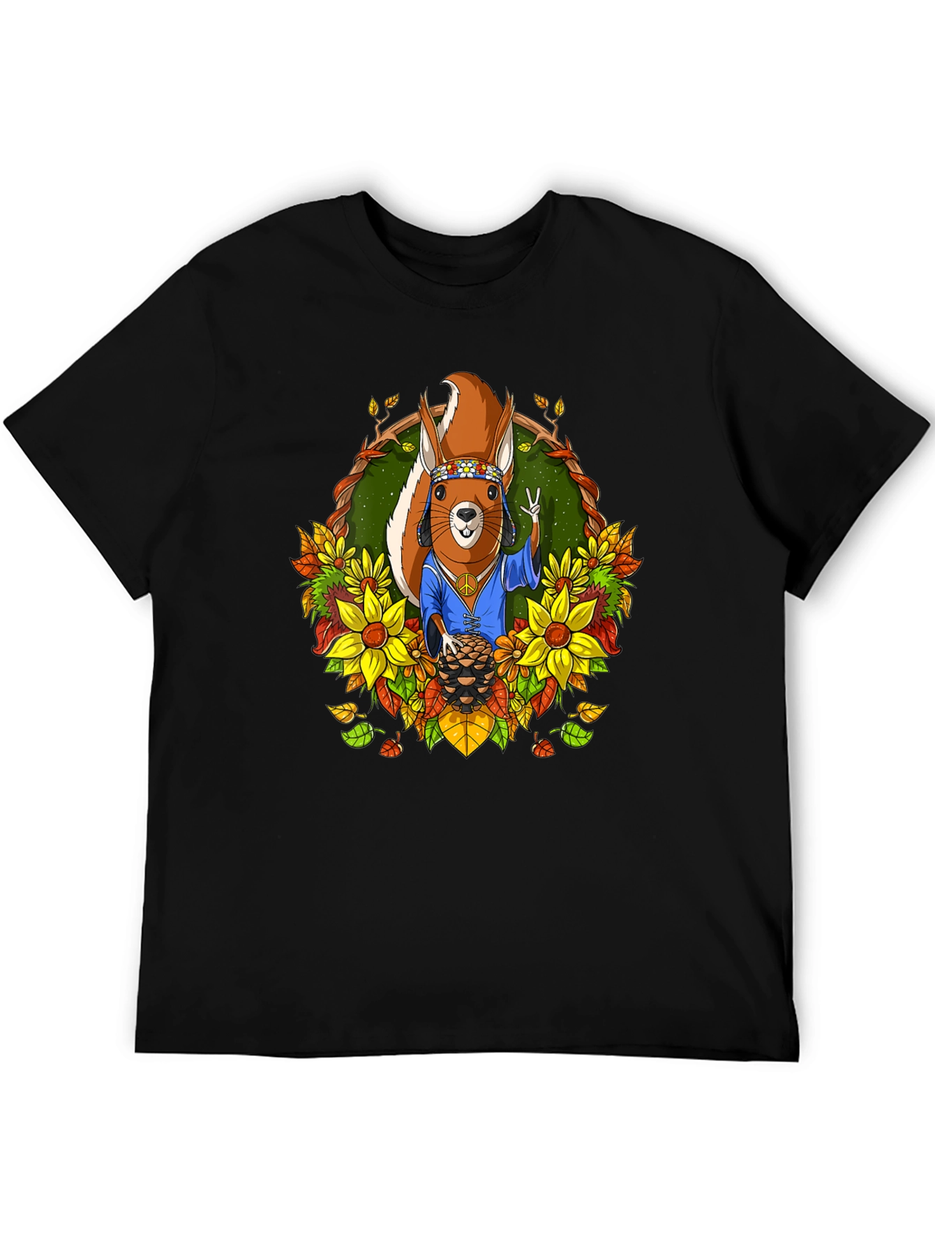 Black Hippie Squirrel T-Shirt: Peace, Love, & Nuts view 5