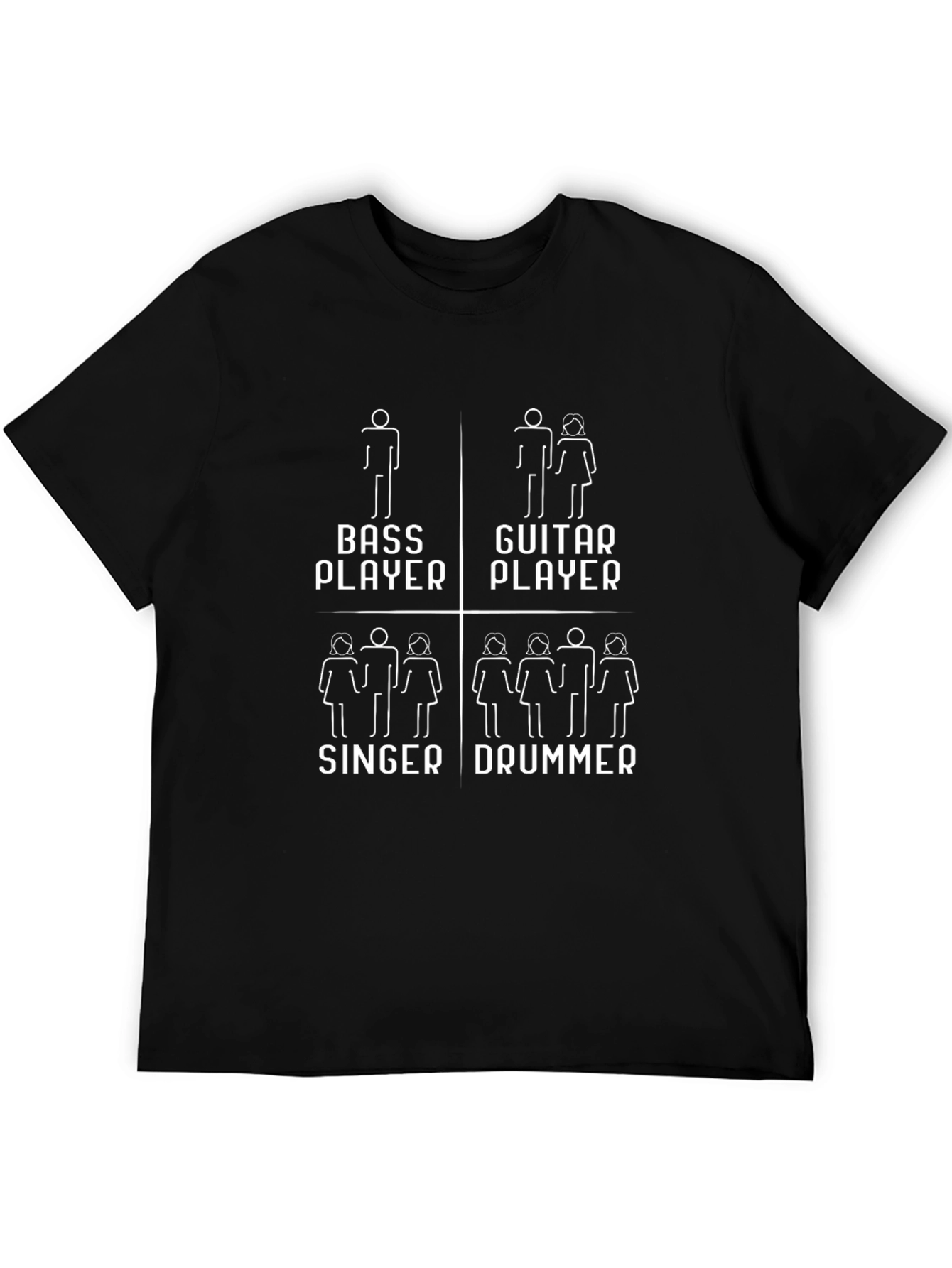 Black Band Lineup T-Shirt: Bass, Guitar, Singer, Drummer view 5