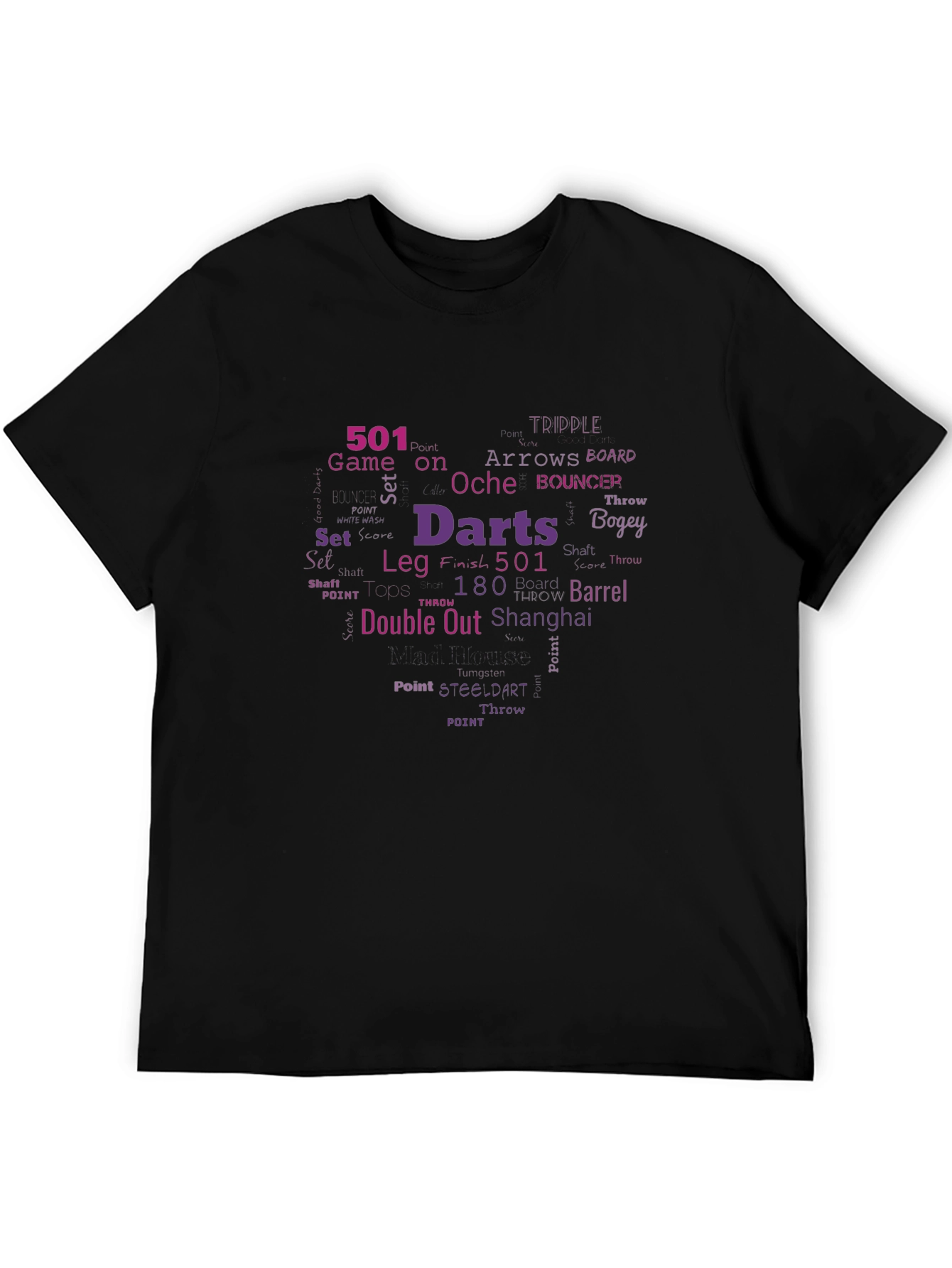 Black Darts Word Cloud T-Shirt - Unique Darts Player Gift view 5