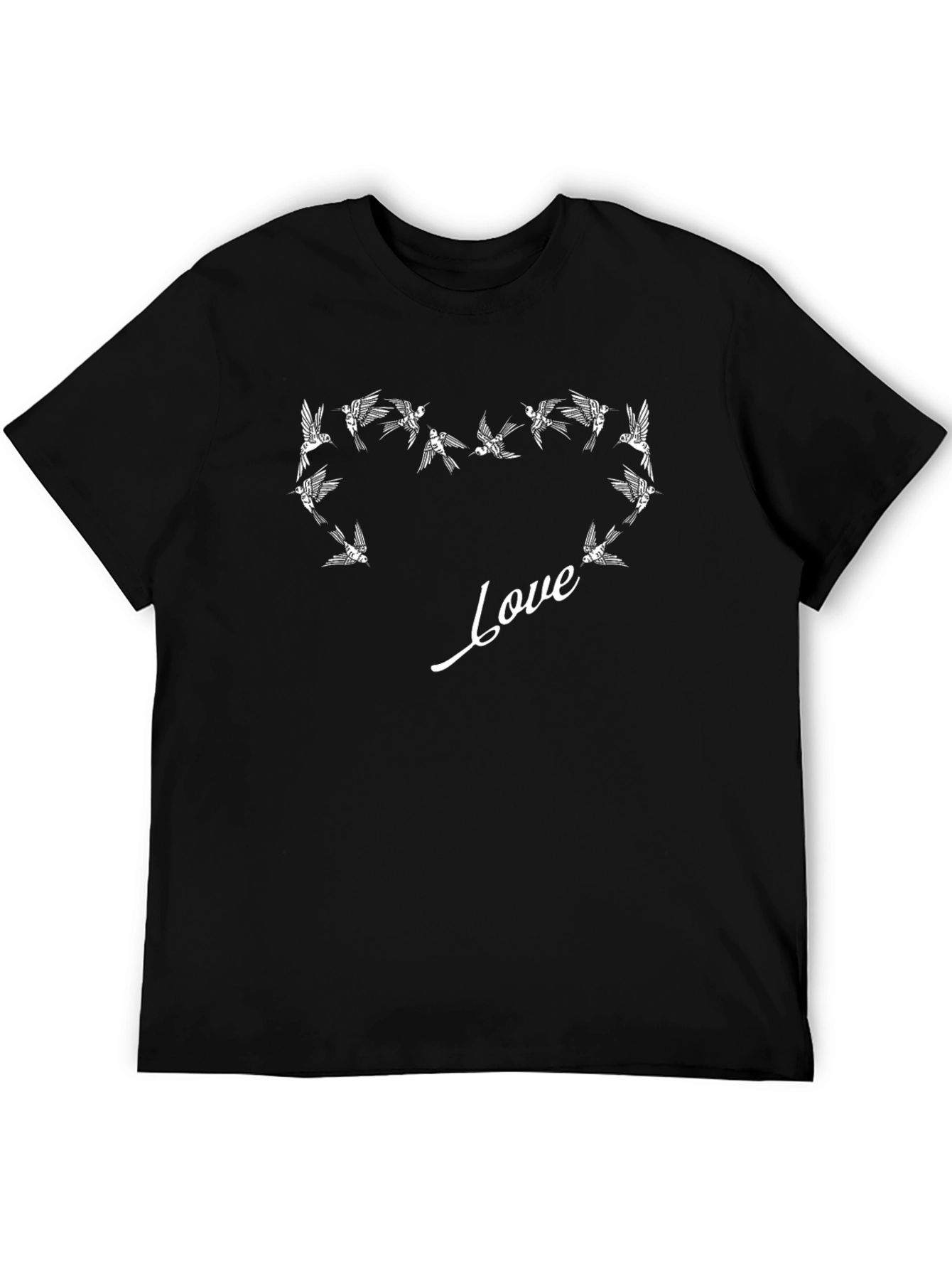 Black Love Birds Graphic Tee - Black Cotton T-Shirt view 5