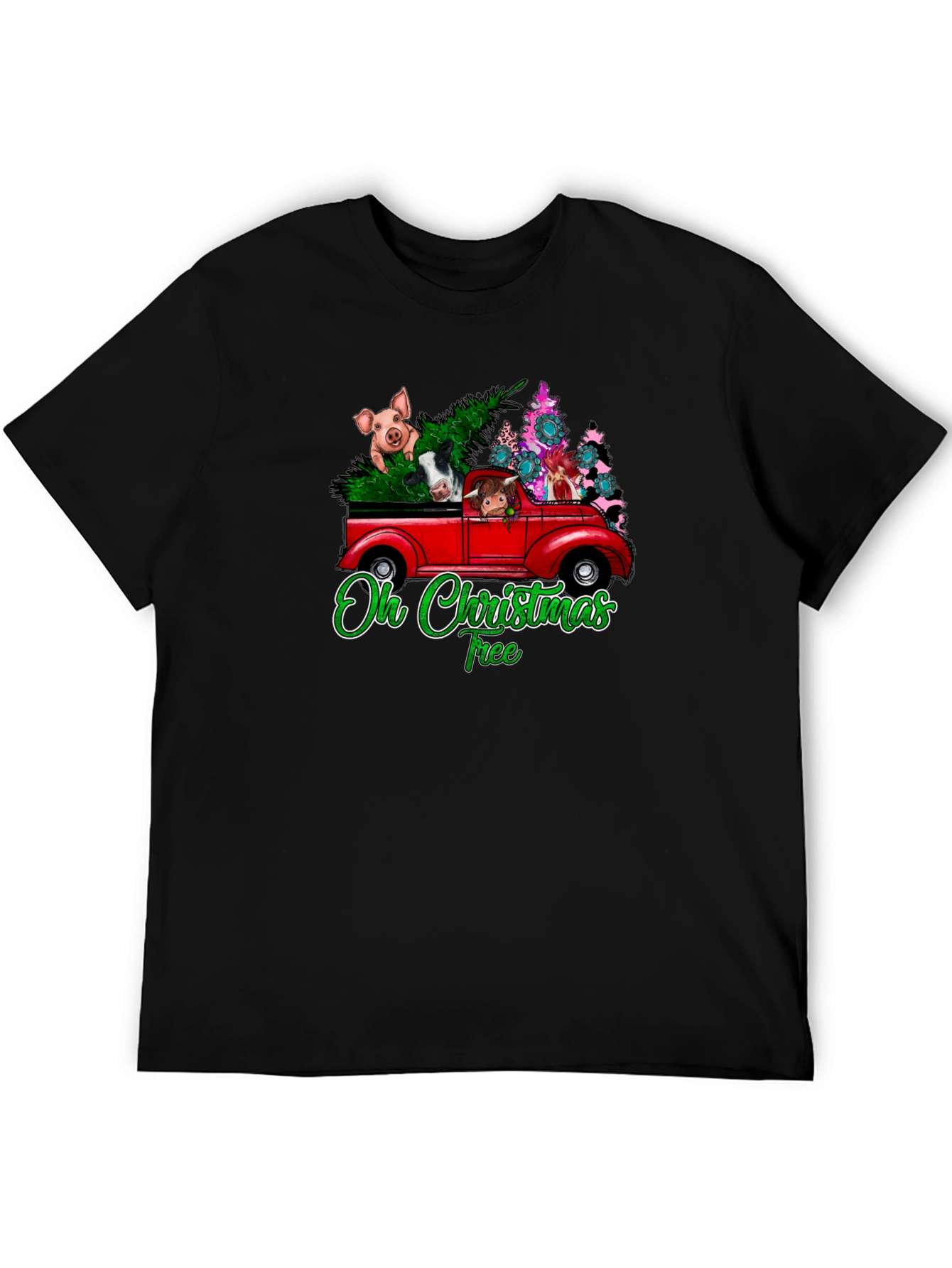 Black Oh Christmas Tree Animals Truck T-Shirt view 5