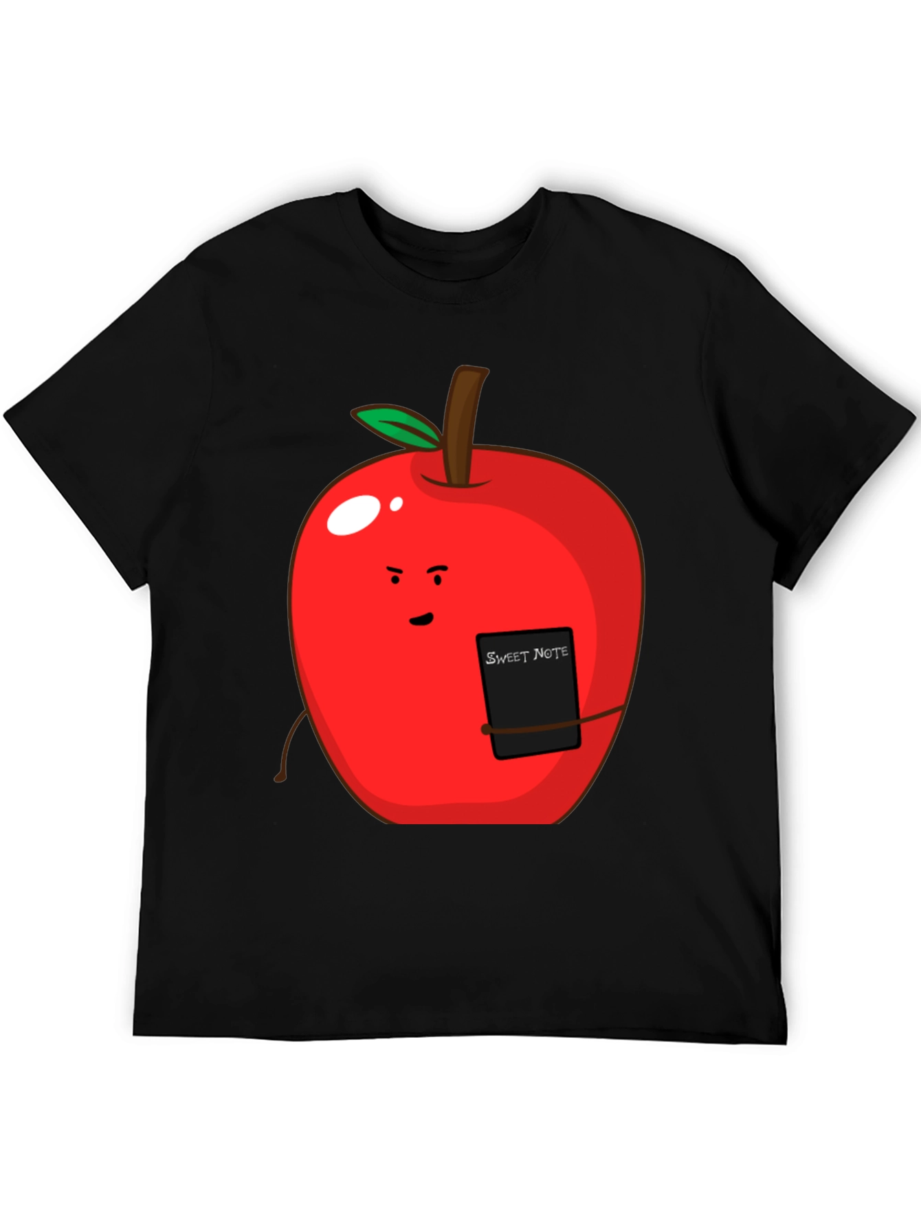 Black Sweet Note Apple Graphic Tee - Novelty Fruit Shirt view 5