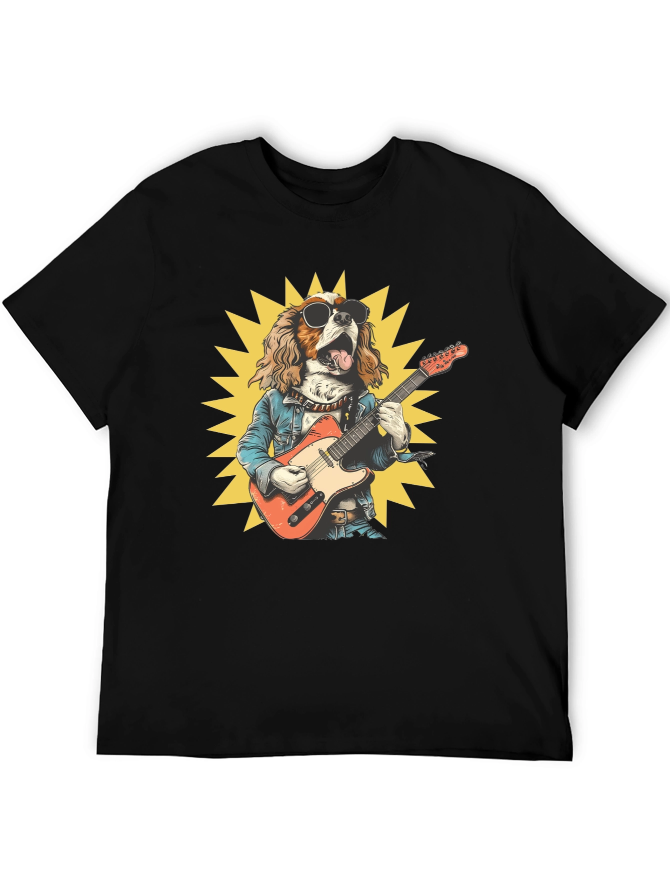Black Dog Rocker T-Shirt: Cool Canine Guitarist view 5
