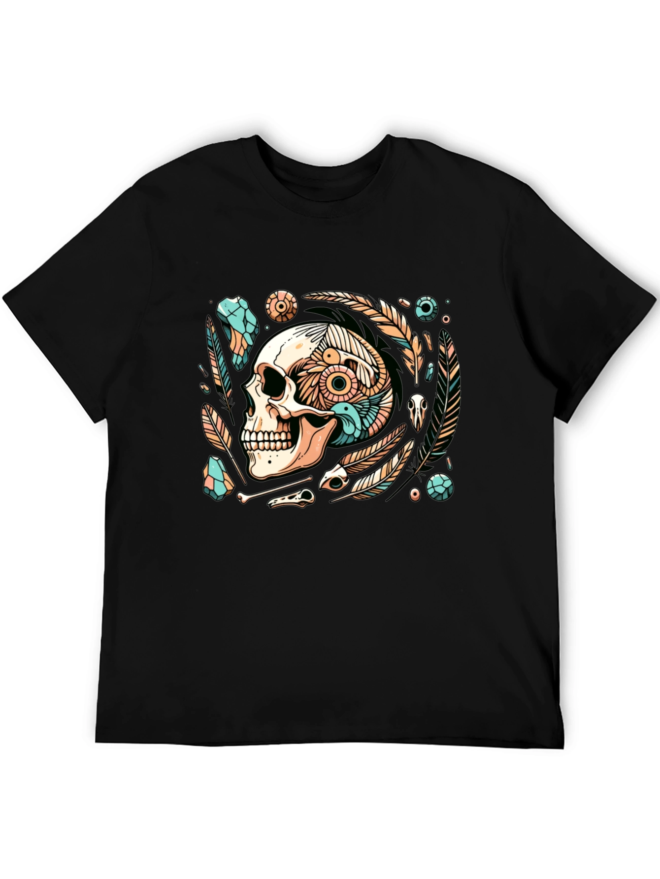 Black Skull & Feather Graphic Tee - Edgy Style view 5