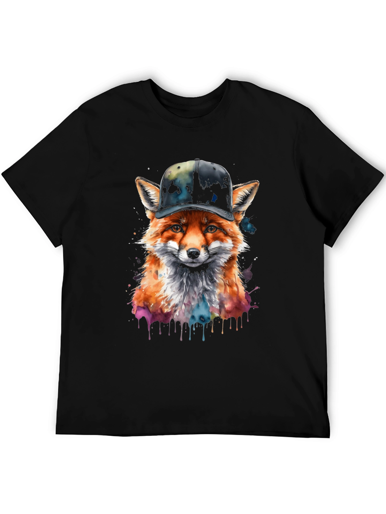 Black Fox in Hat Graphic Tee - Trendy Streetwear view 5