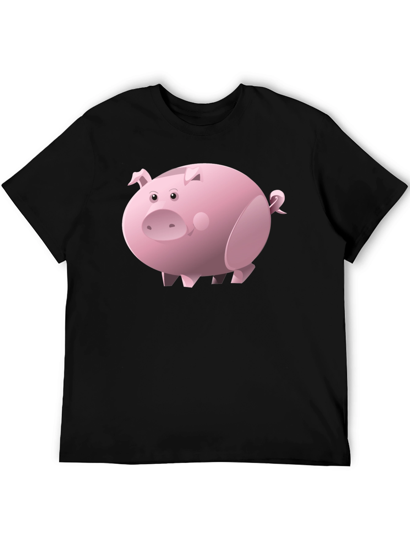 Black Cartoon Pig Black T-Shirt | Unisex view 5