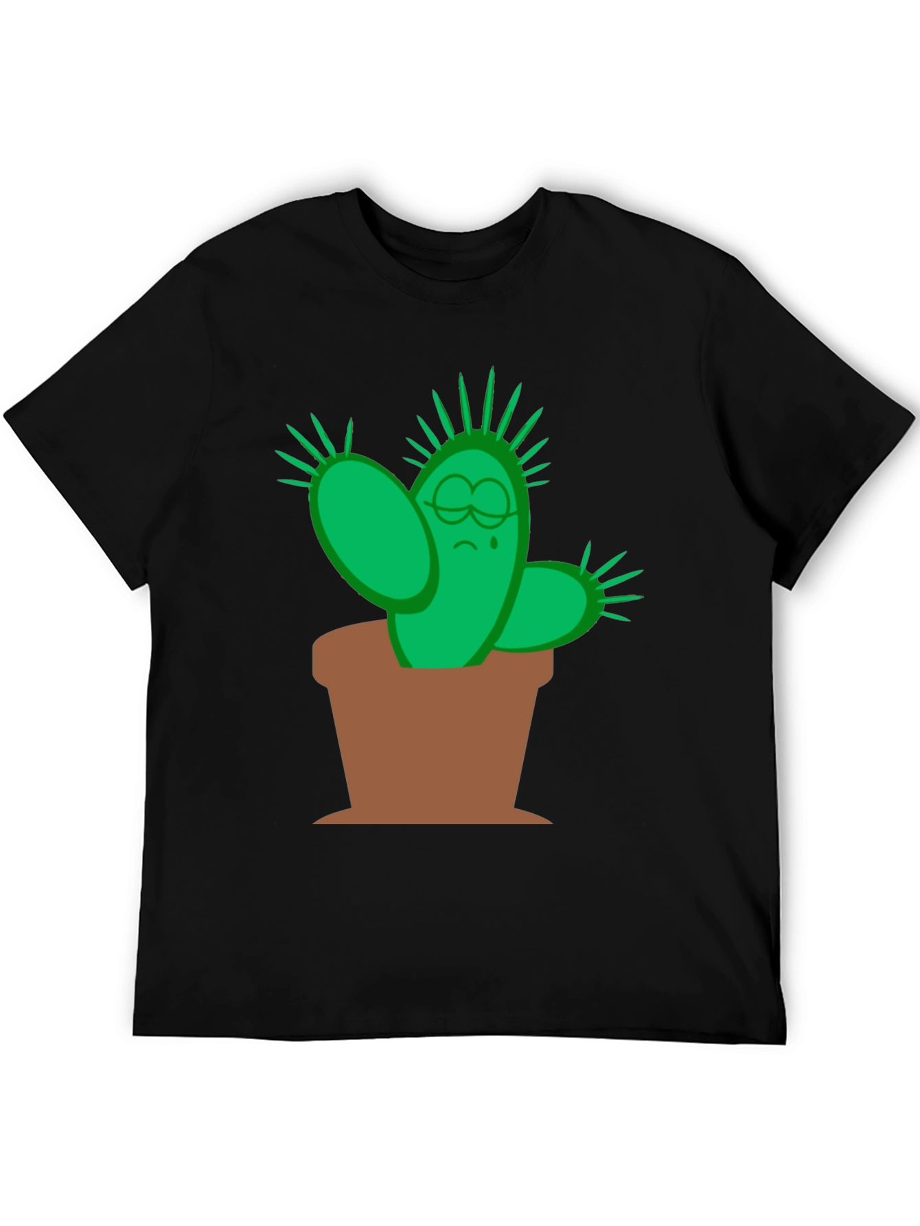 Sad Cactus Graphic Tee - Black Cotton T-Shirt - 5