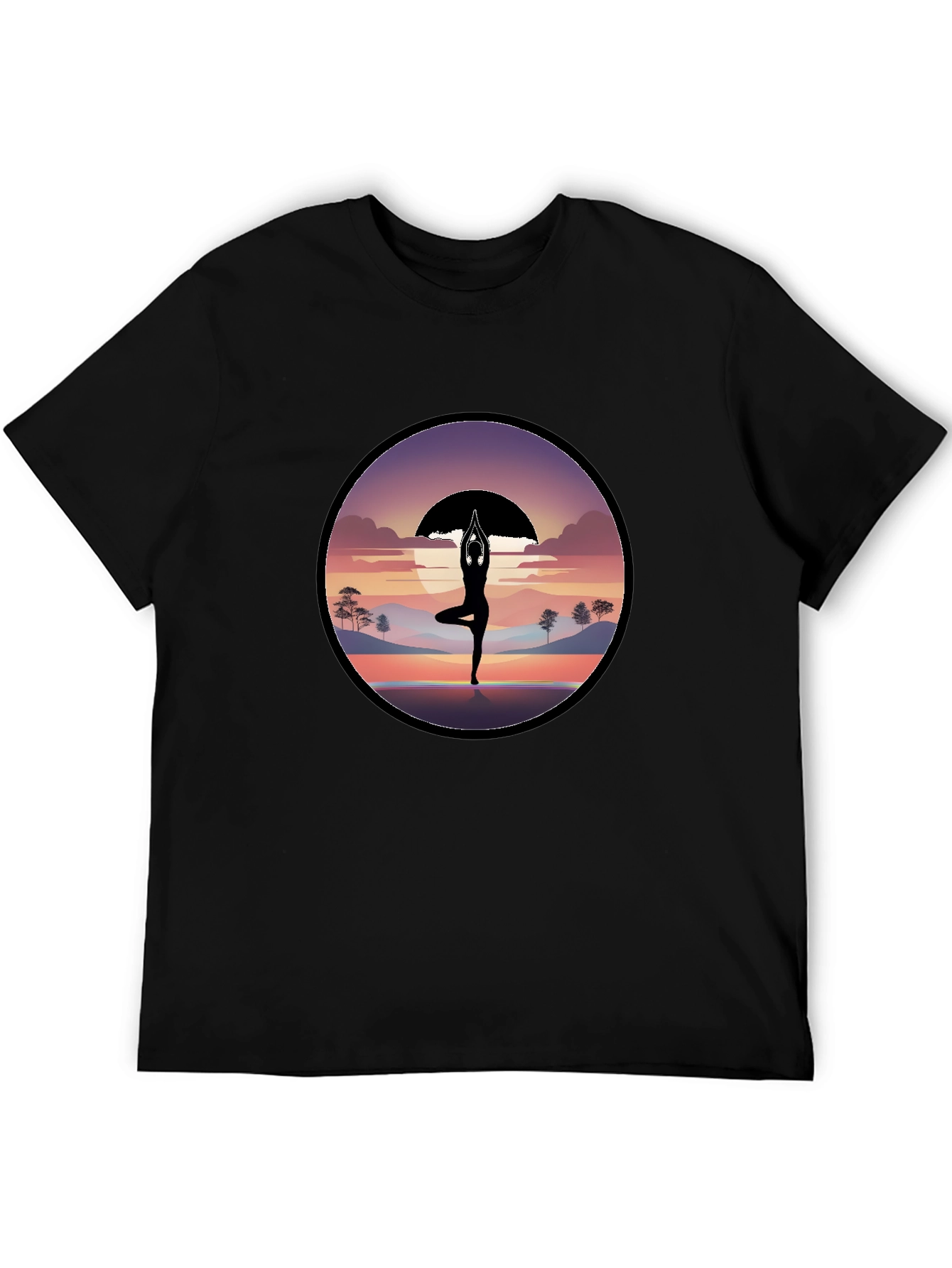 Black Yoga Silhouette Sunset Graphic T-Shirt view 5
