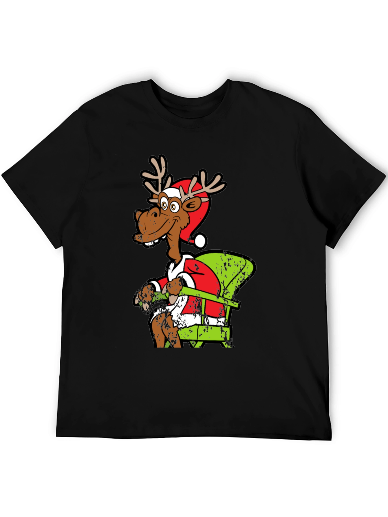 Black Funny Reindeer Santa T-Shirt view 5