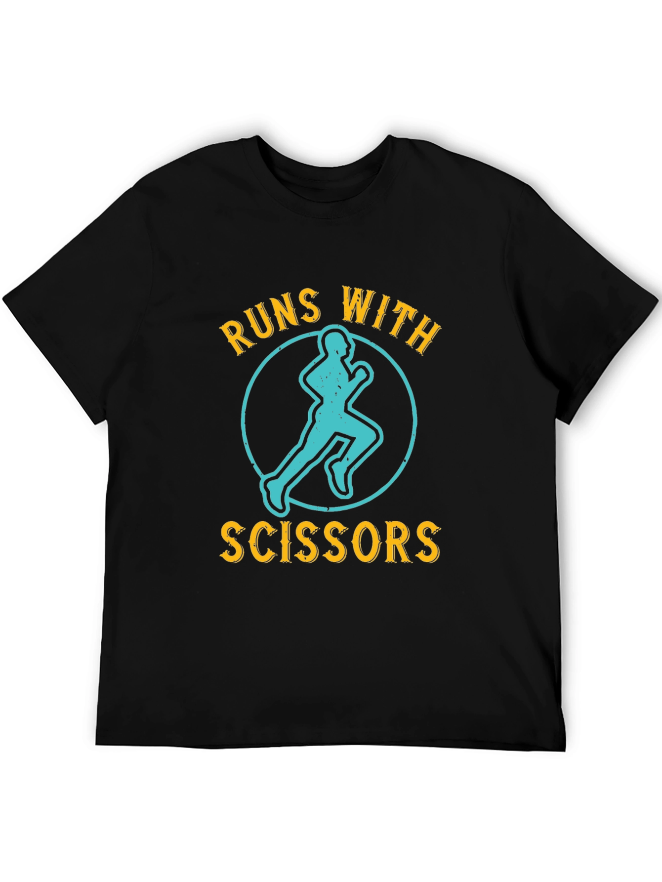 Black Runs With Scissors Graphic Tee - Funny Running T-Shirt view 5