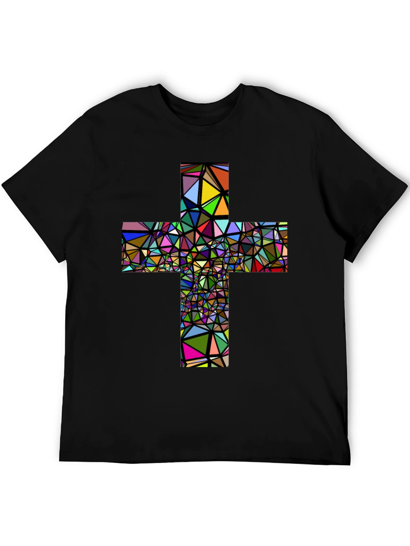 Black Geometric Cross Graphic T-Shirt - Black view 5