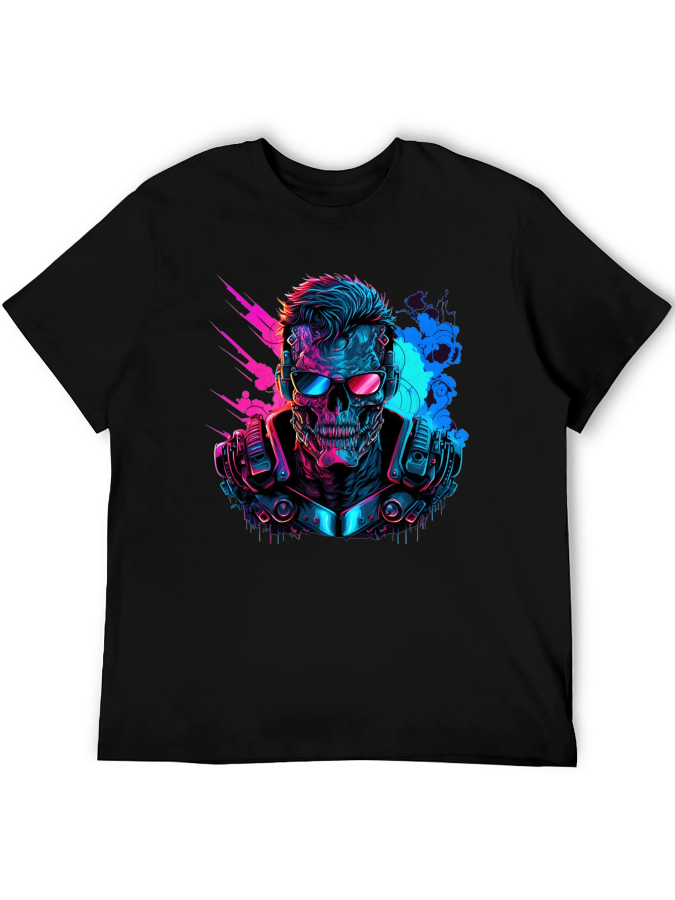 Black Cyberpunk Skull T-Shirt - Neon Techwear view 5