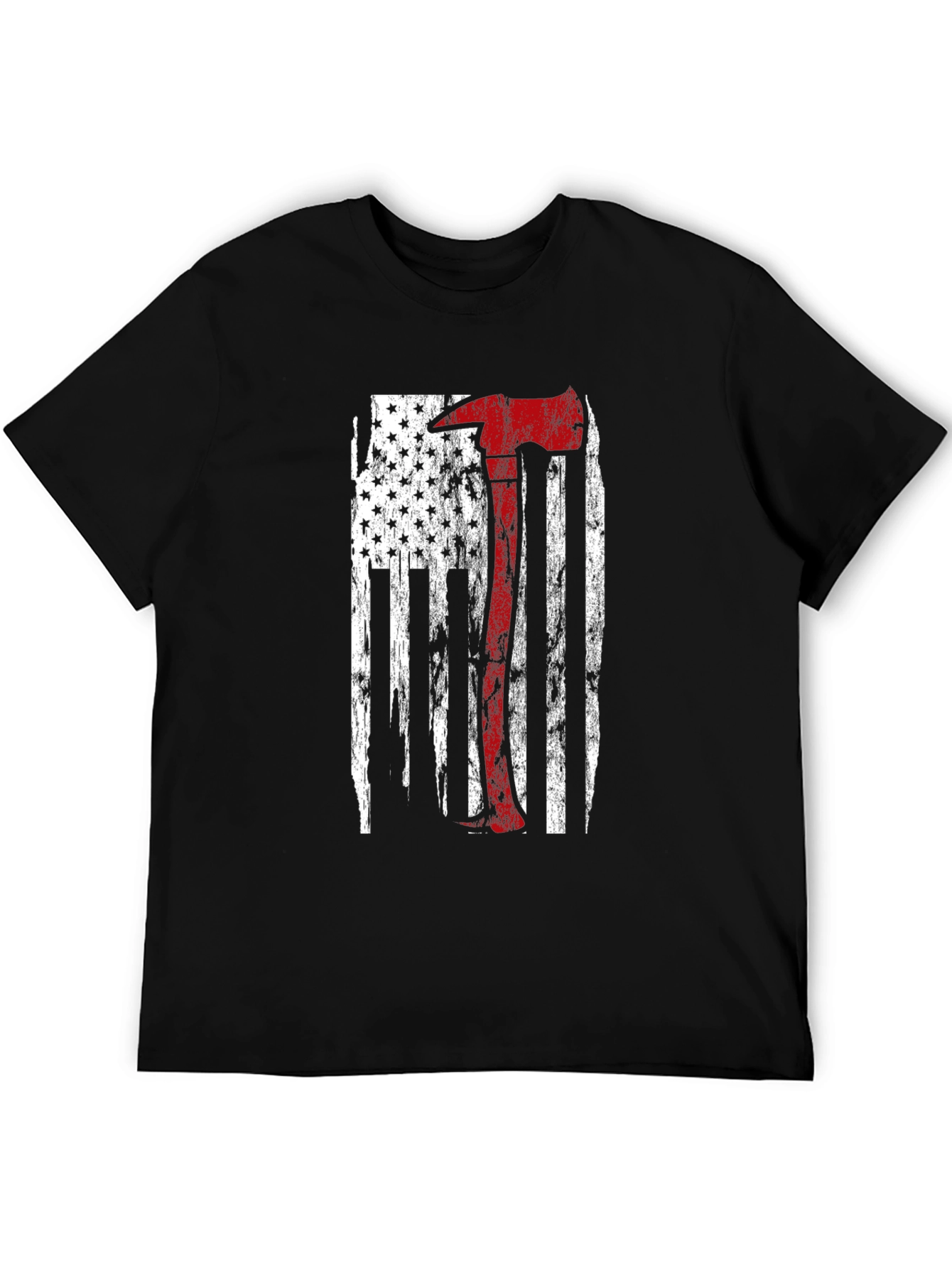 Black Firefighter Axe US Flag T-Shirt view 5
