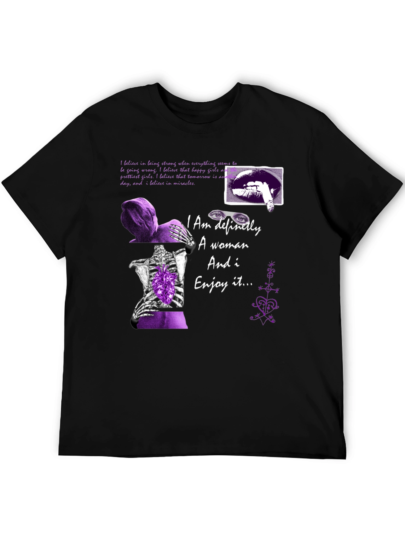 Black Edgy Purple Graphic Tee - "I Am Definitely A Woman" view 5