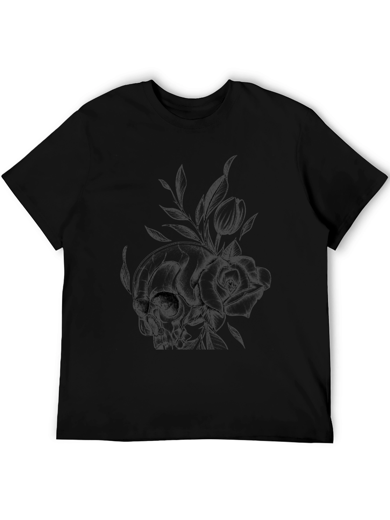Black Skull & Rose Graphic Print T-Shirt - Casual Style view 5