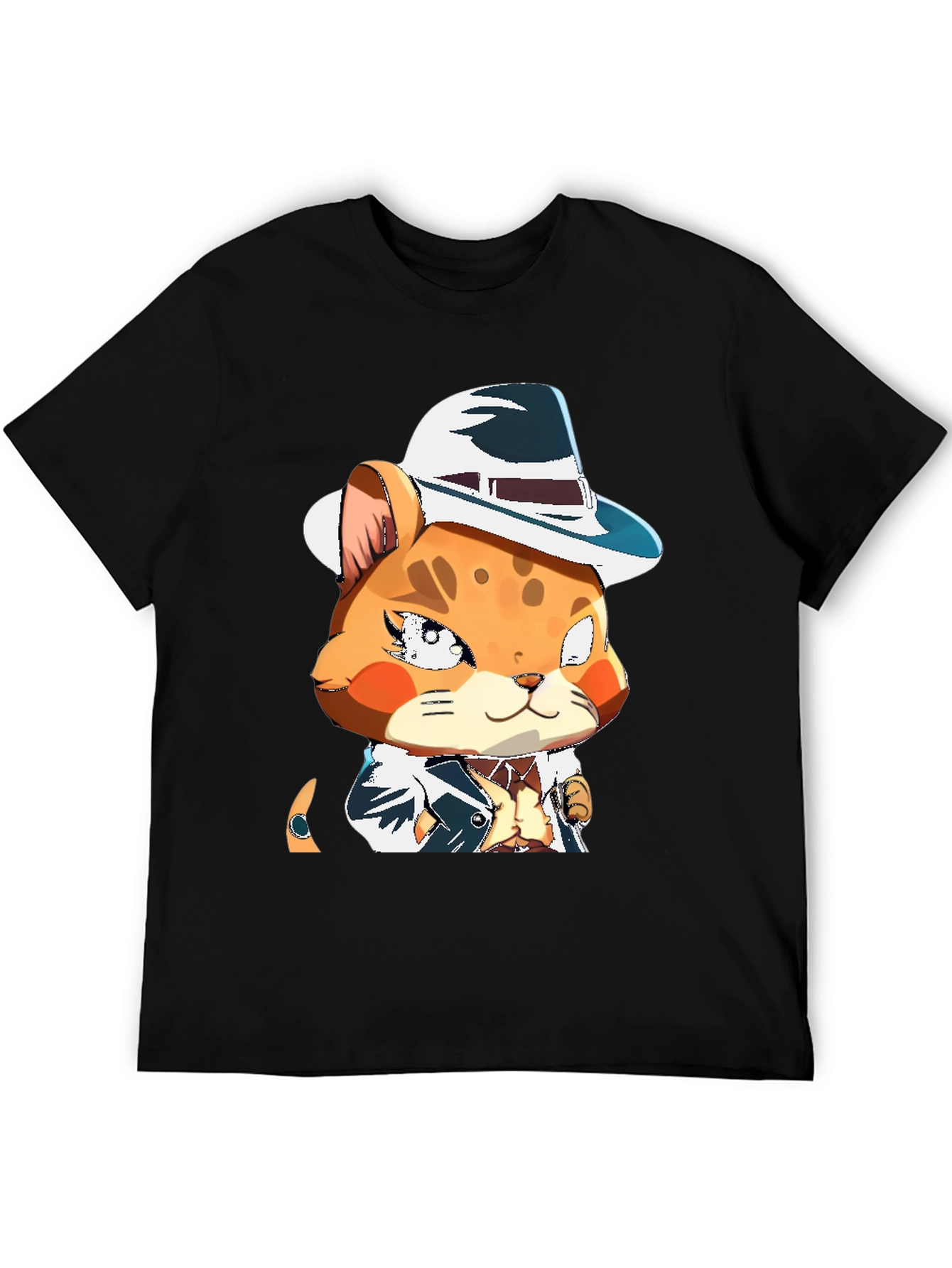 Black Cool Cat in a Hat T-Shirt view 5