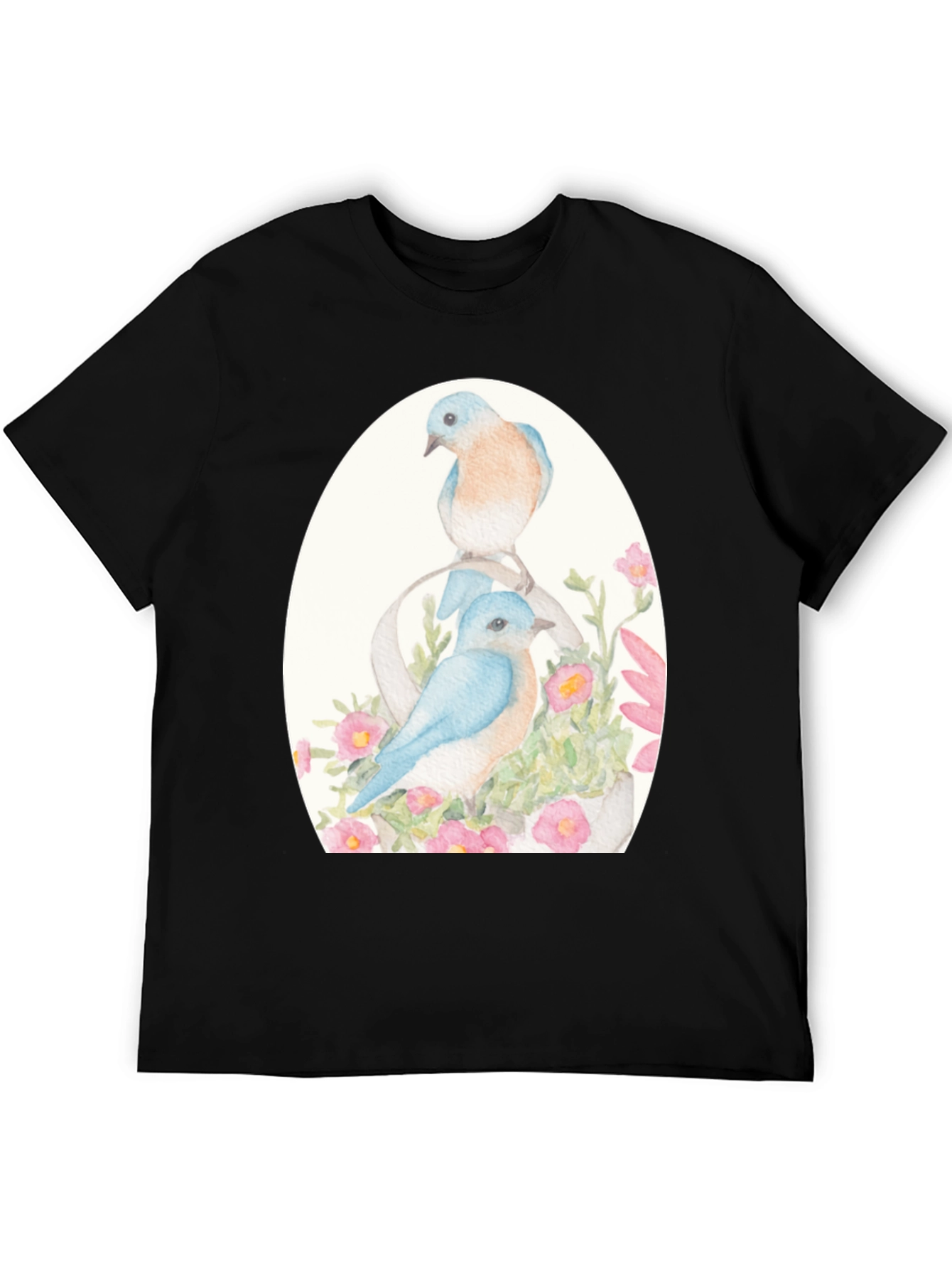 Black Bluebird Floral Graphic Tee - Nature Lover's Shirt view 5