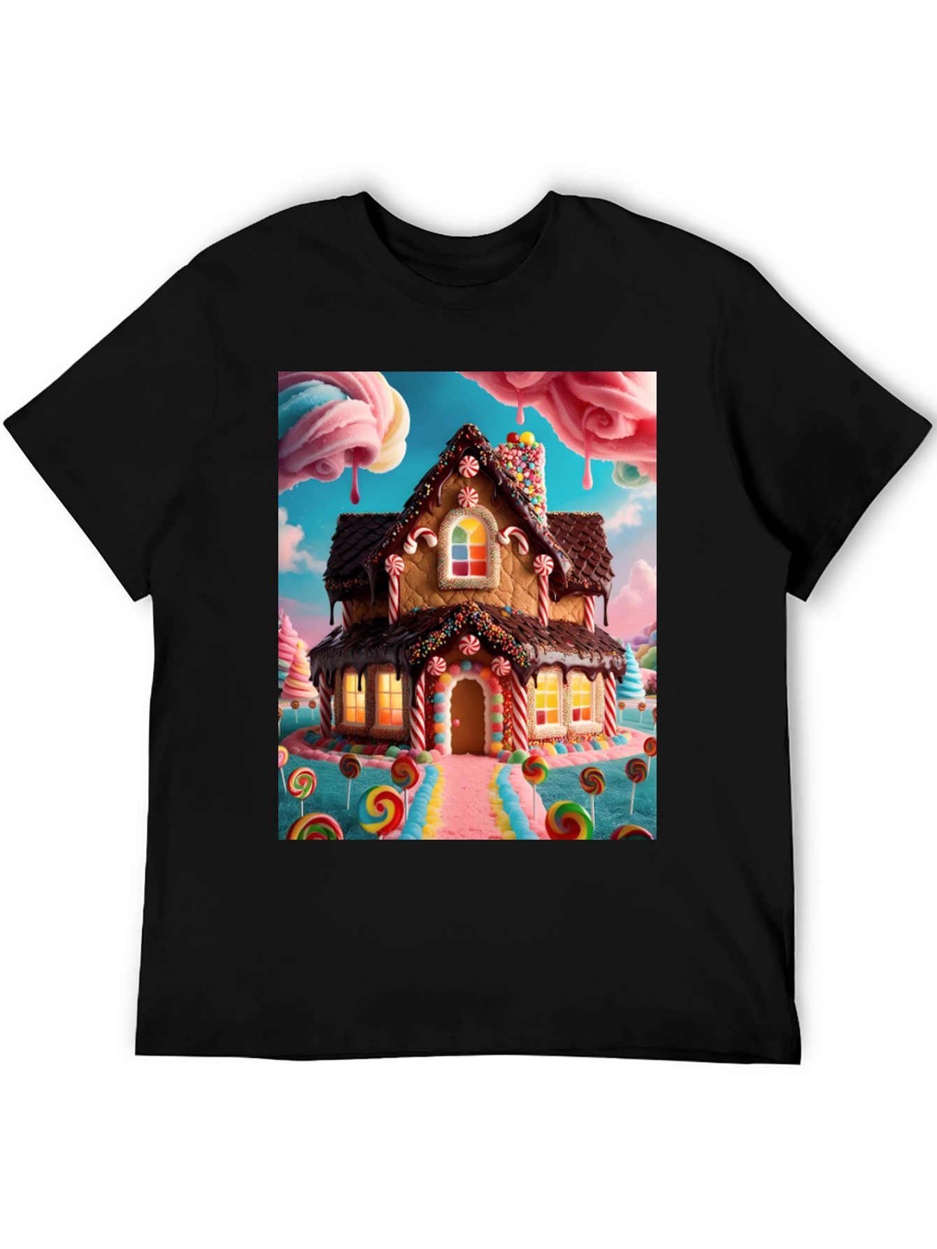 Black Sweet Tooth T-Shirt - Gingerbread House Design view 5