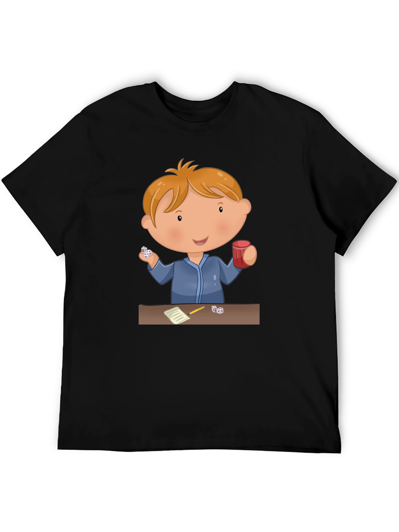 Black Cartoon Kid Dice Game Black T-Shirt view 5
