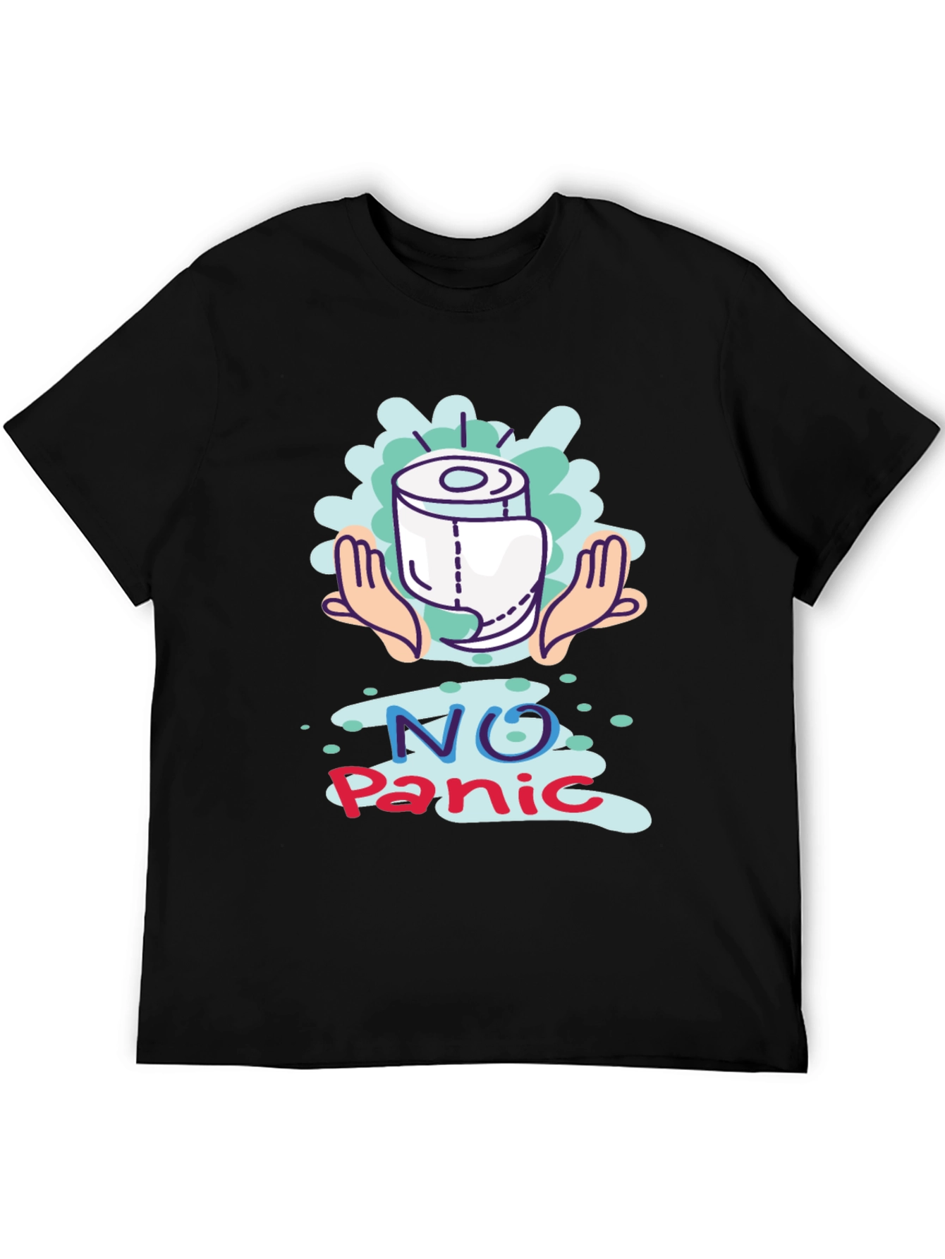 Black No Panic Toilet Paper Graphic Tee view 5