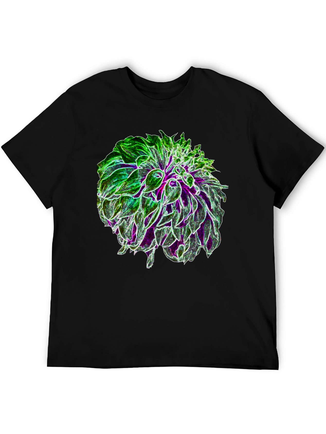 Black Glow Flower Graphic Tee - Black Cotton Casual Shirt view 5