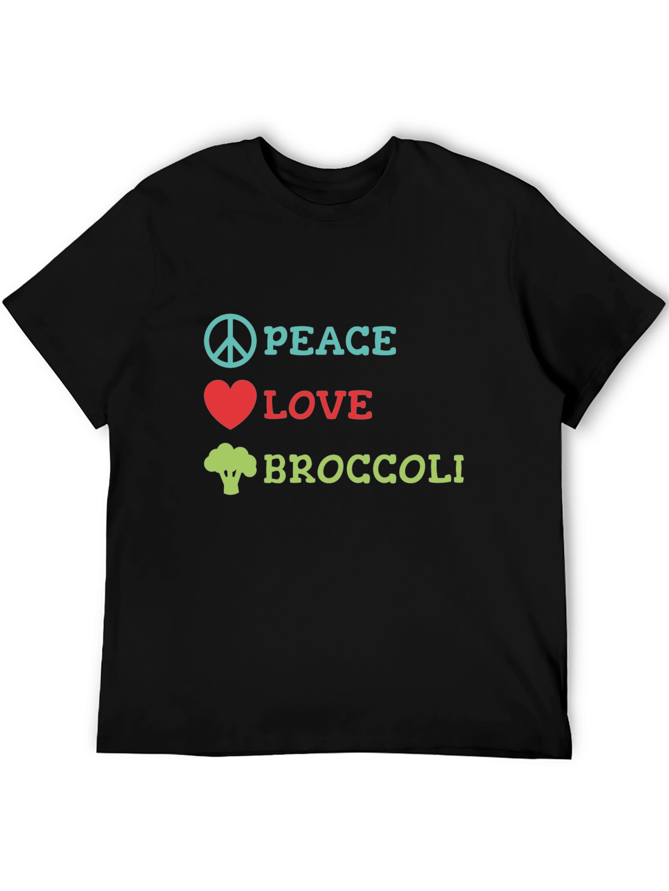 Black Peace Love Broccoli T-Shirt, Funny Vegan Tee view 5