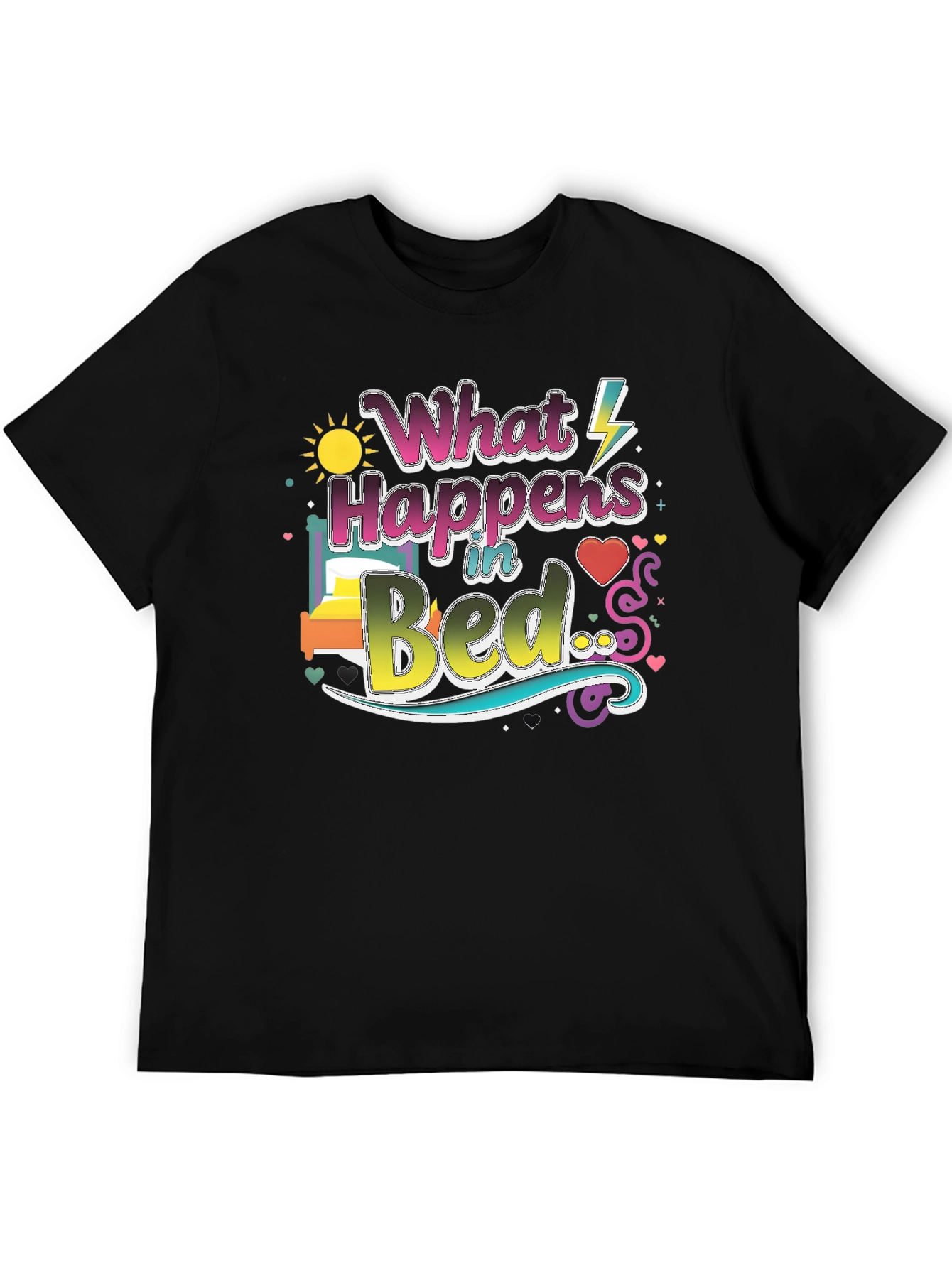 Black What Happens in Bed Graphic T-Shirt view 5