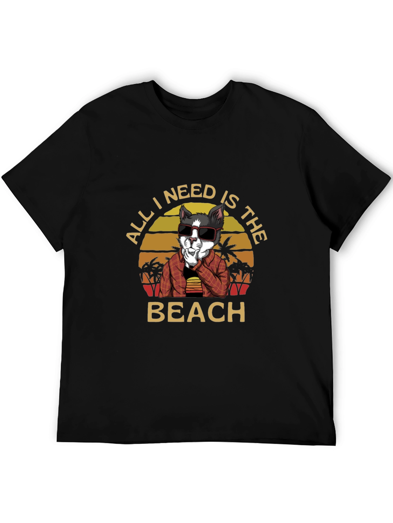 Black All I Need Is The Beach Cat T-Shirt view 5